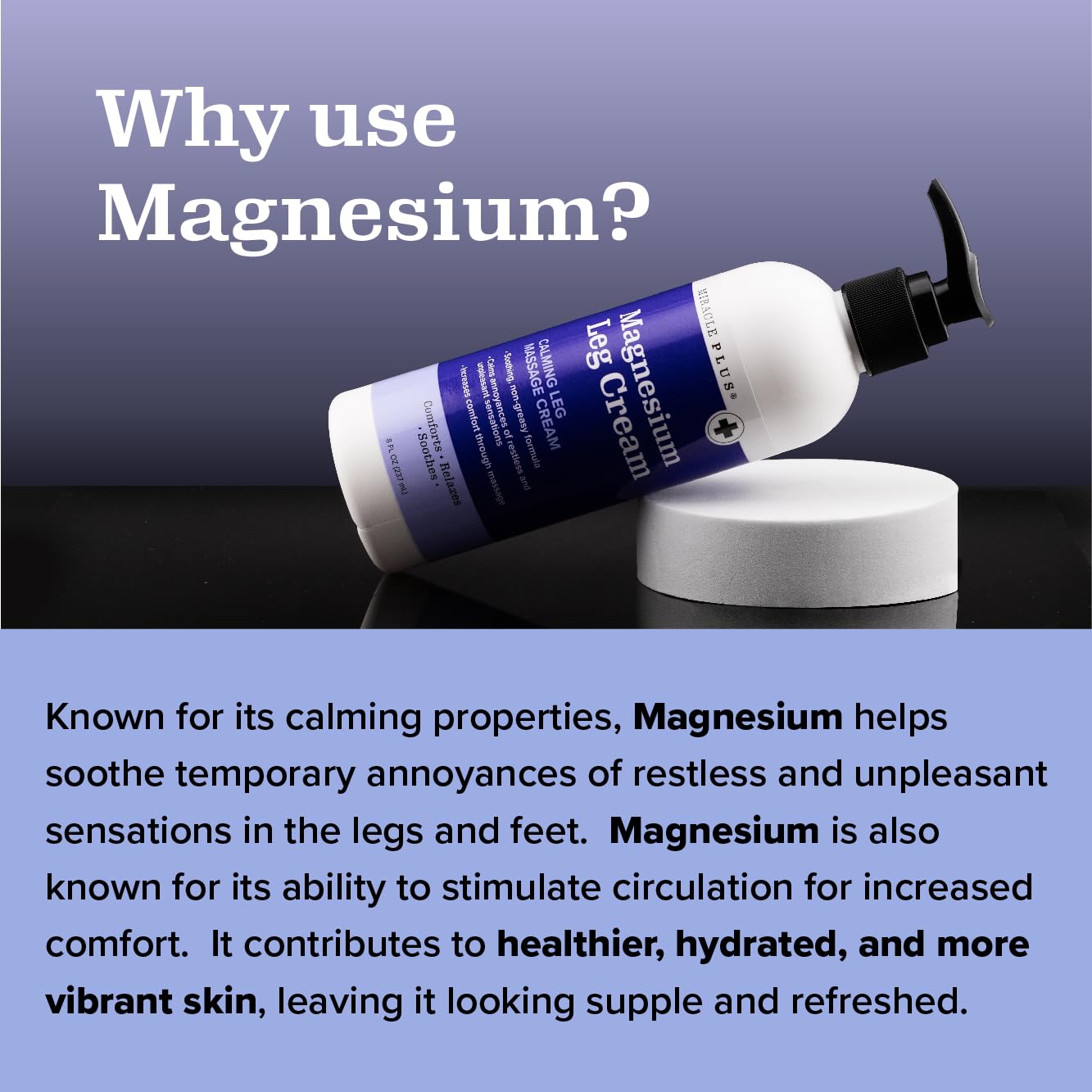 Miracle Plus Magnesium Cream for Leg Relief – Calming Lotion, 2-Pack