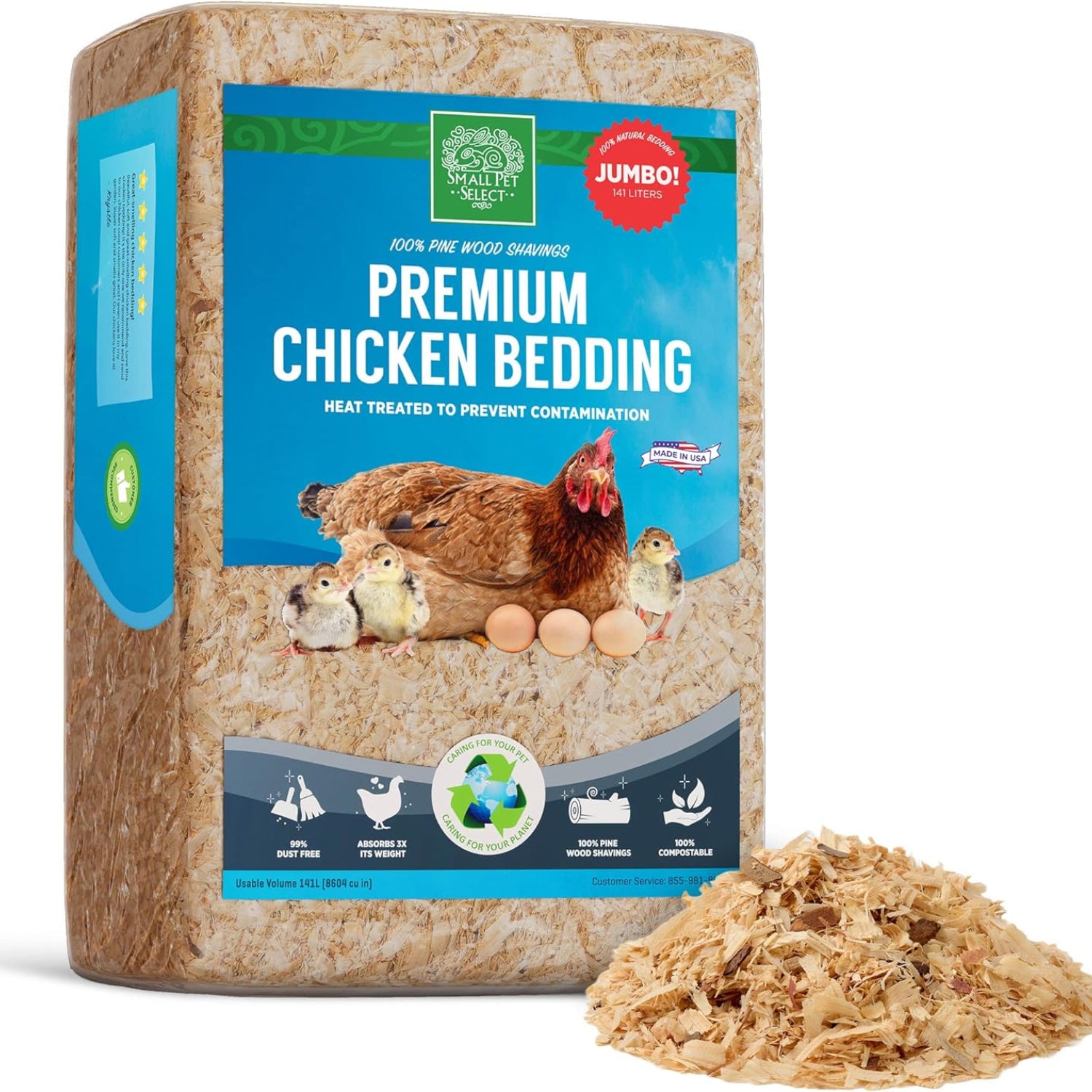 Small Pet Select pine shavings for chicken bedding, showing clean, natural wood shavings ideal for chicken coops and nesting areas.