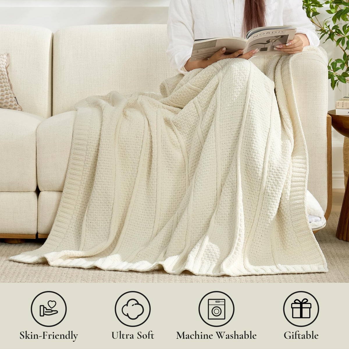 Am lie Home Premium Chenille Throw Blanket Soft Cozy Moss - Amélie Home Official Imagery - 6