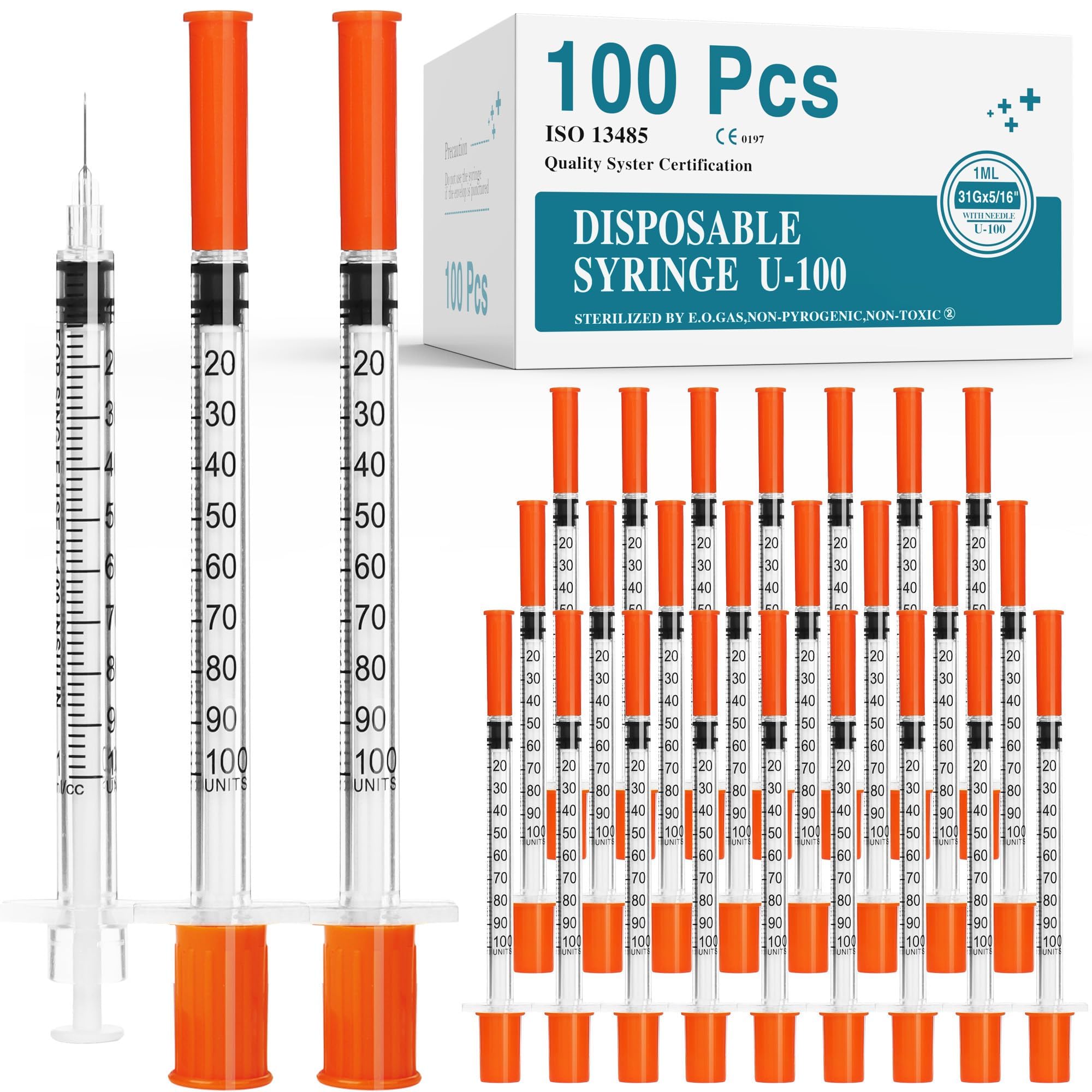 Foosi U-100 syringes with needle - 1ml 31G   5/16 inch syringe wi - Foosi Official Product View 1