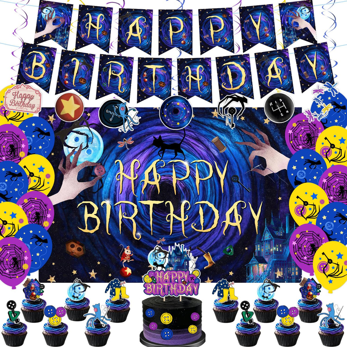 40Pcs Horror Birthday Party Decorations Blue Purple Theme - tetcuican Official Imagery - 1