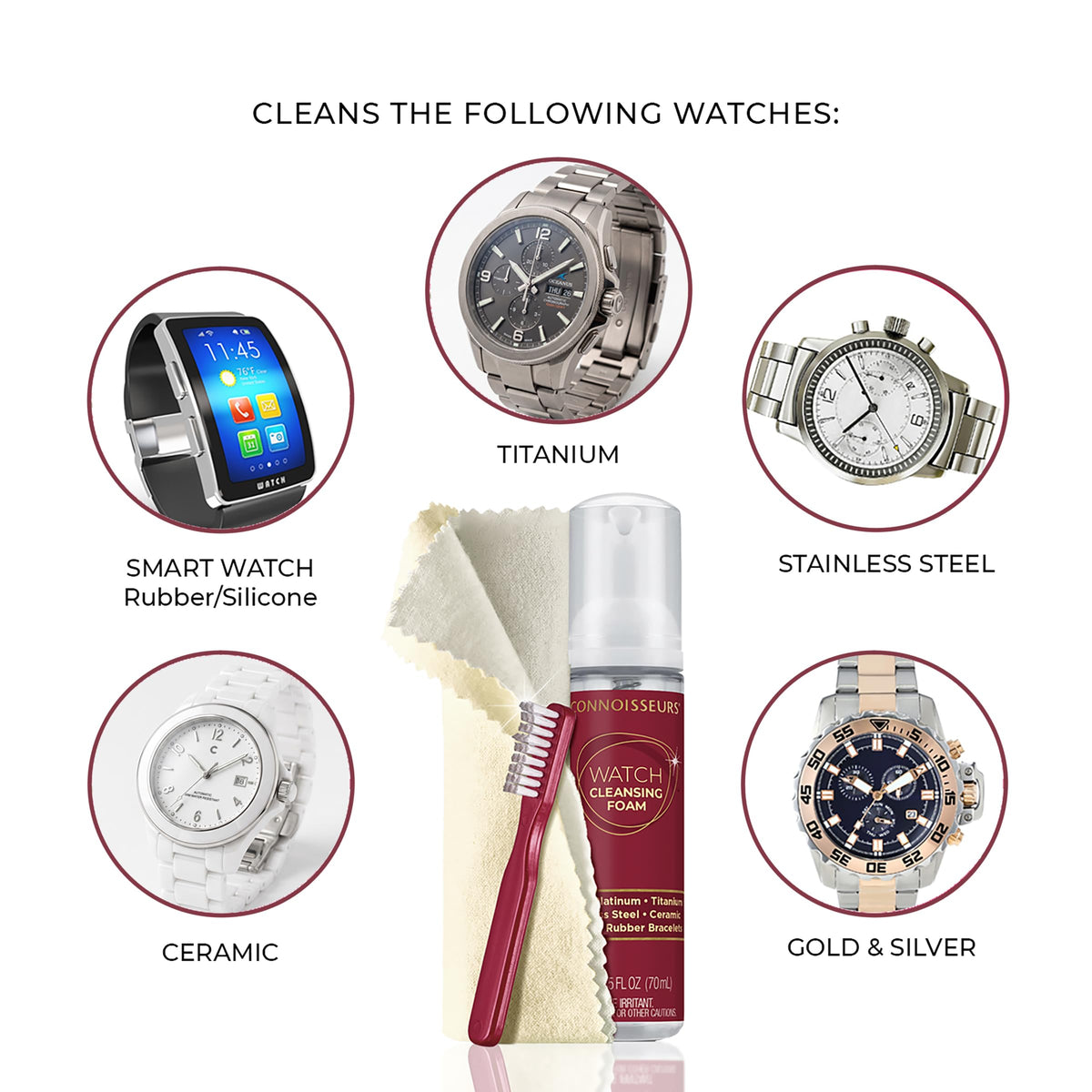 CONNOISSEURS 3 Piece Watch Cleaning Kit with Foam Cleanser - CONNOISSEURS Official Imagery - 4