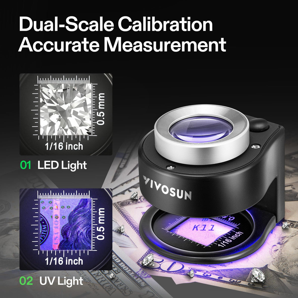 VIVOSUN 2 Pack Jewelry Loupe 30X 60X Foldable Magnifier with - VIVOSUN Official Imagery - 7