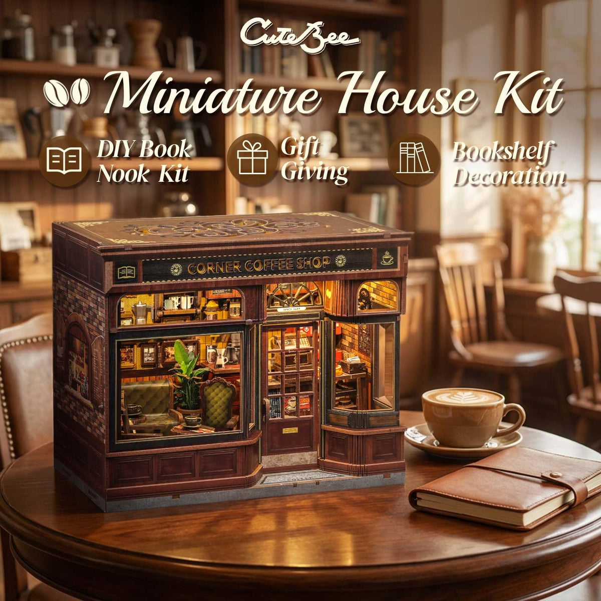 CUTEBEE Book Nook Kit DIY Miniature House Coffee Shop - CUTEBEE Official Imagery - 6