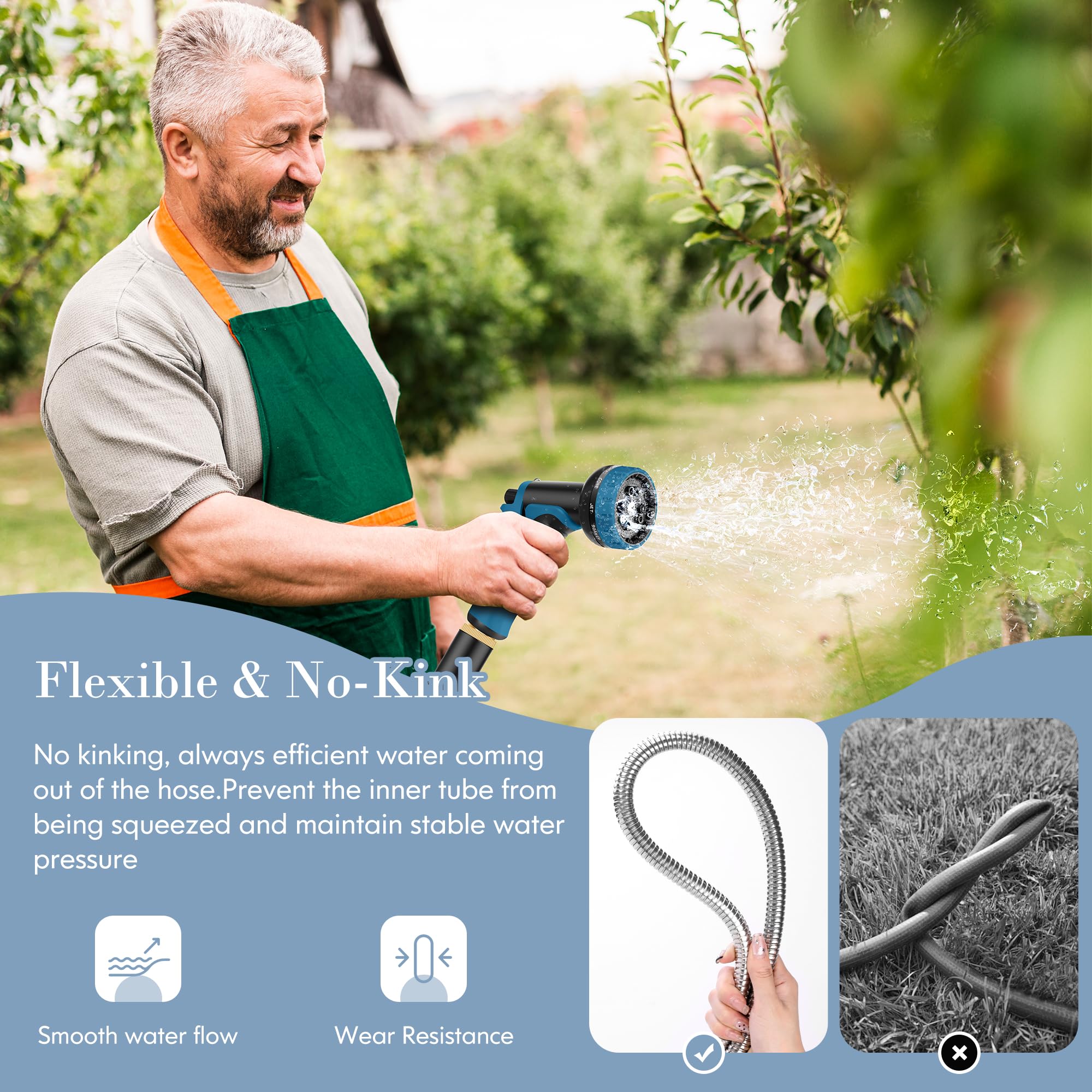 Advinski Garden Hose 100FT with 10-Function Nozzle, No-Kink Water - Advinski Official Product View 6
