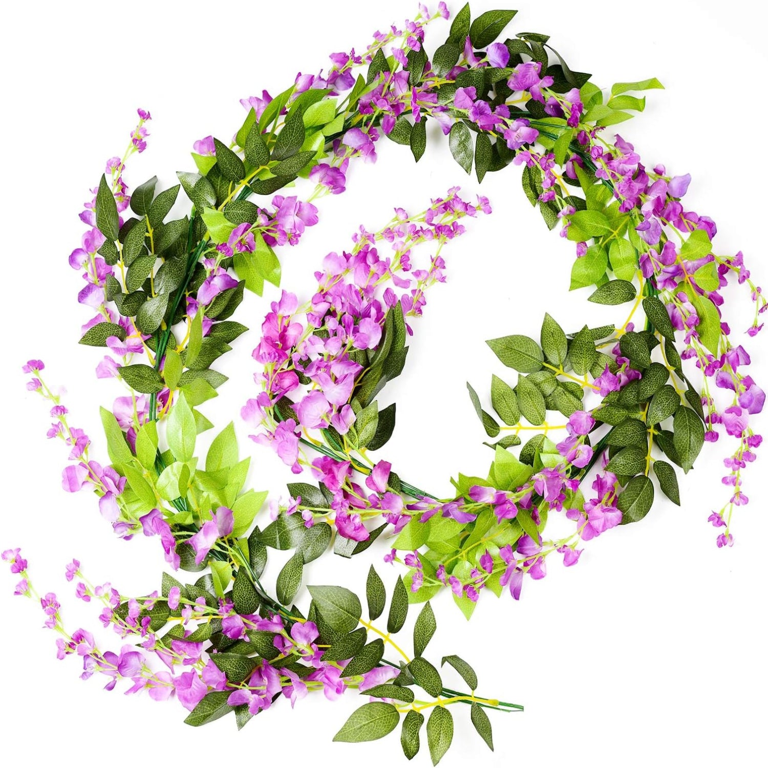 DearHouse artificial silk wisteria garland, 4-piece set with 6.6ft length, lush purple flowering vines for decorative use.