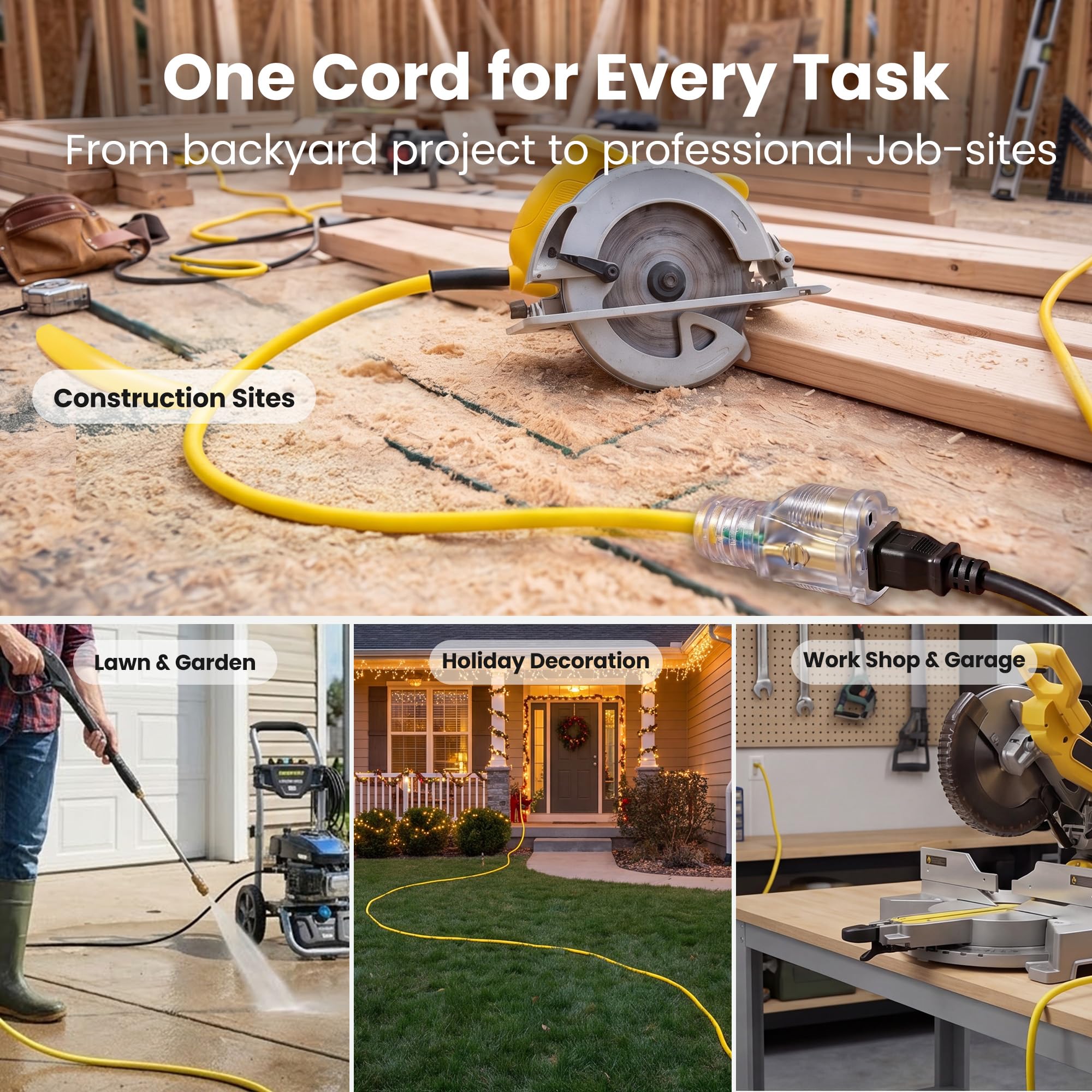 GEARit 100 ft Heavy Duty Outdoor Extension Cord, 12/3 SJTW, 12 AW - GEARit Official Product View 8