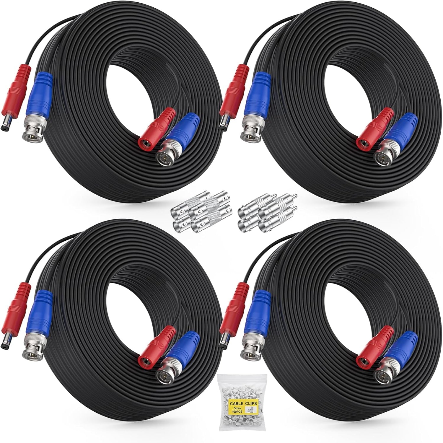 ANNKE 4-pack 30m BNC extension surveillance camera video power cables, all-in-one design, 100ft length for security systems