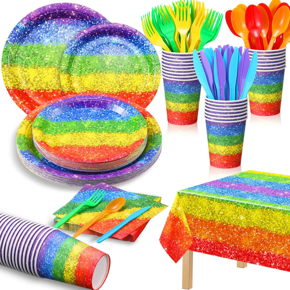 Zhehao 169 Pcs Rainbow Party Supplies Disposable Tablecloth - Zhehao Official Imagery - 1