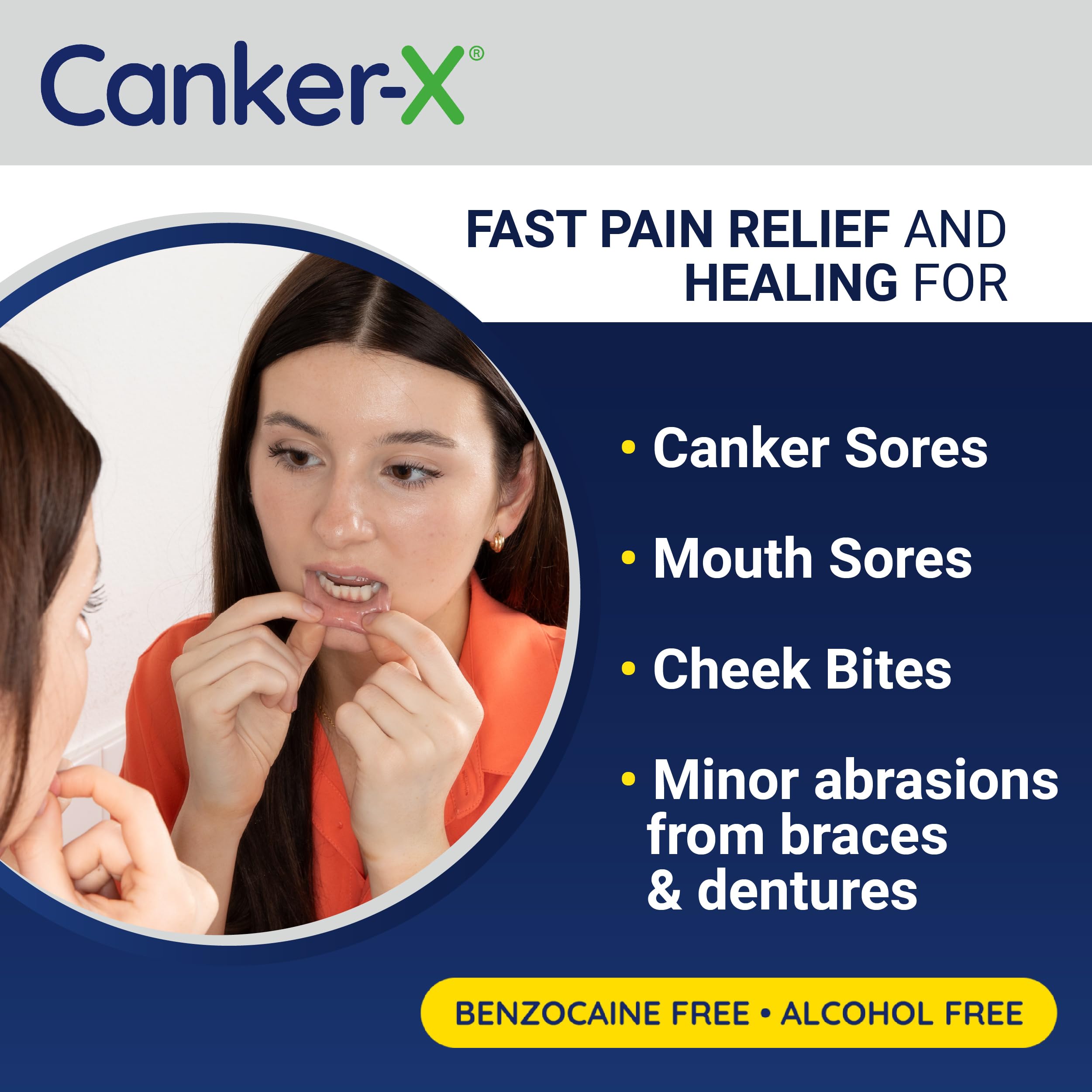 Canker-X Mouth Sore Gel, Fast Pain Relief, Benzocaine-Free, 0.28 Fl Oz