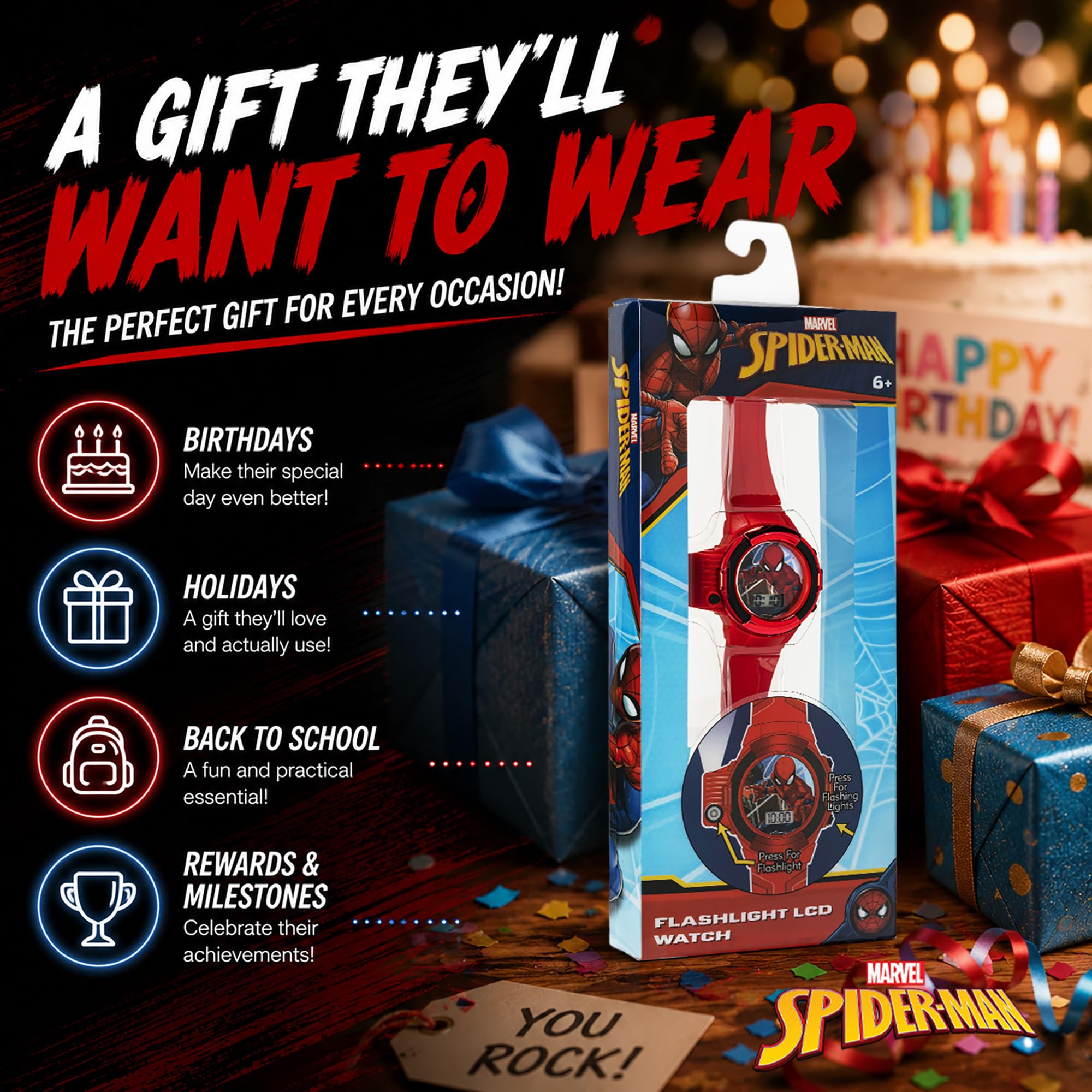 Accutime Marvel Spider-Man Flashlight Watch for Kids – Light-Up Fun wi - View 5