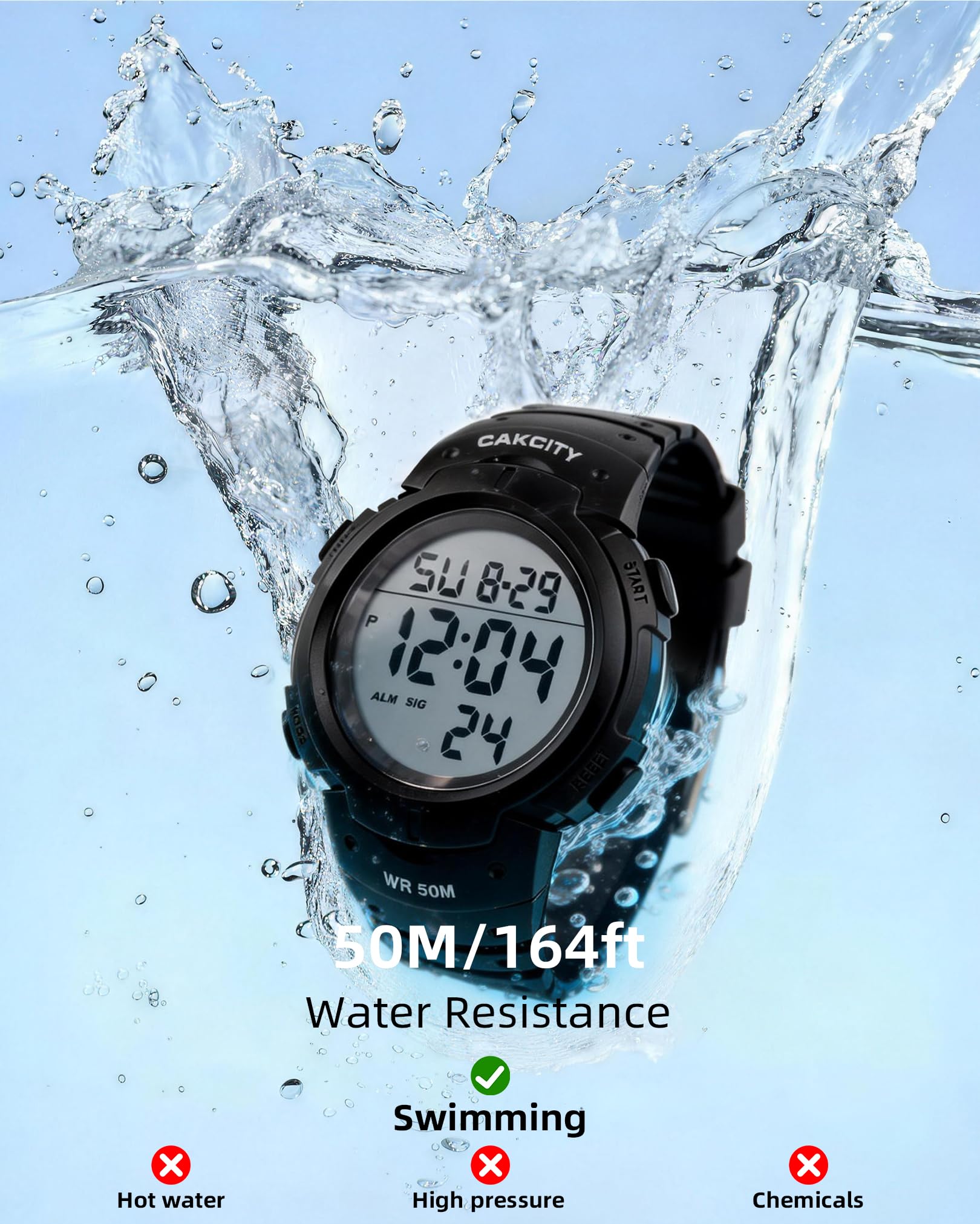 CakCity Digital Watch Mens, Waterproof Sport Wristwatch, Referee Stopw - View 4