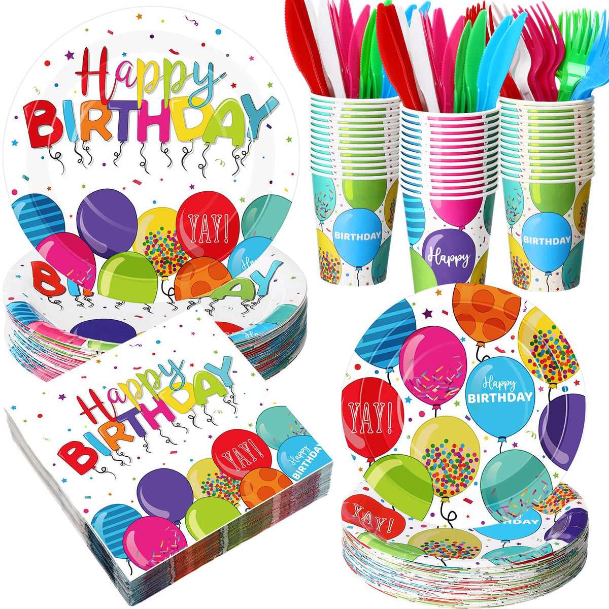 400 Pcs Happy Birthday Party Decorations Disposable Paper - Sunnychicc Official Imagery - 1