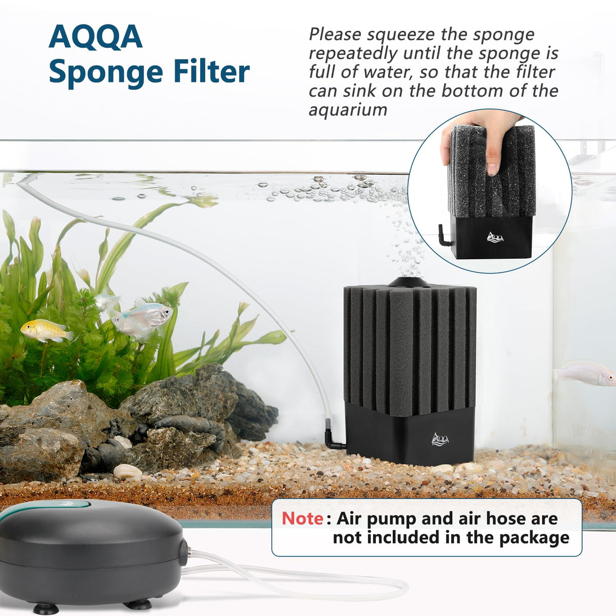 AQQA Aquarium Sponge Filter for 20 110 Gallon Submersible - AQQA Official Imagery - 3