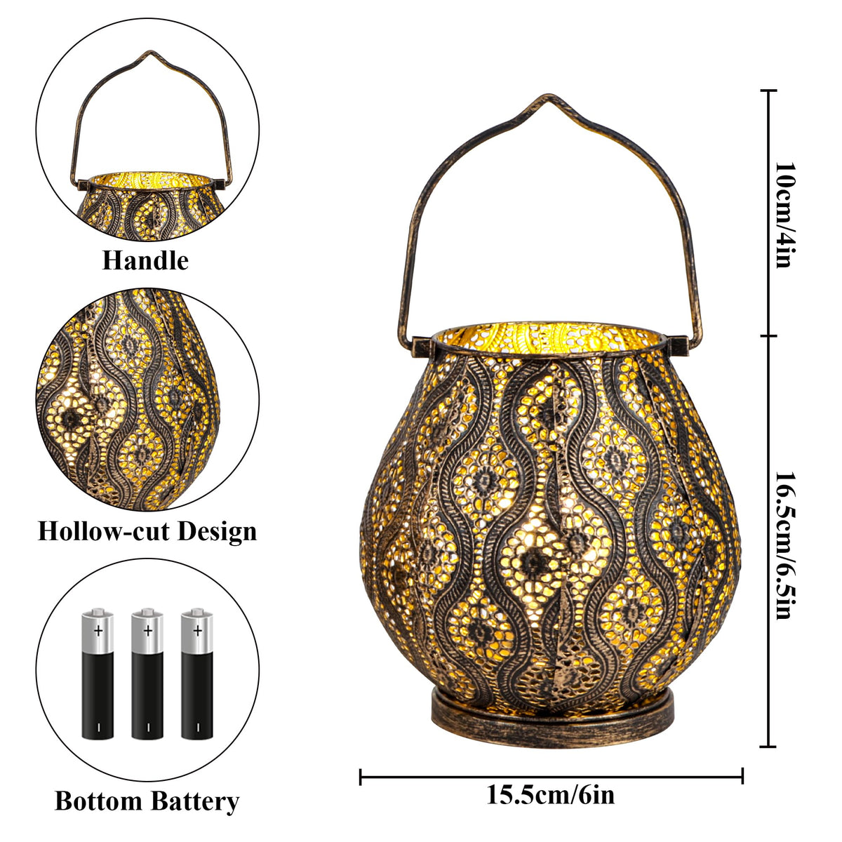 TRIROCKS Set of 2 Moroccan Decorative Lamps 8 High Cordless - TRIROCKS Official Imagery - 4