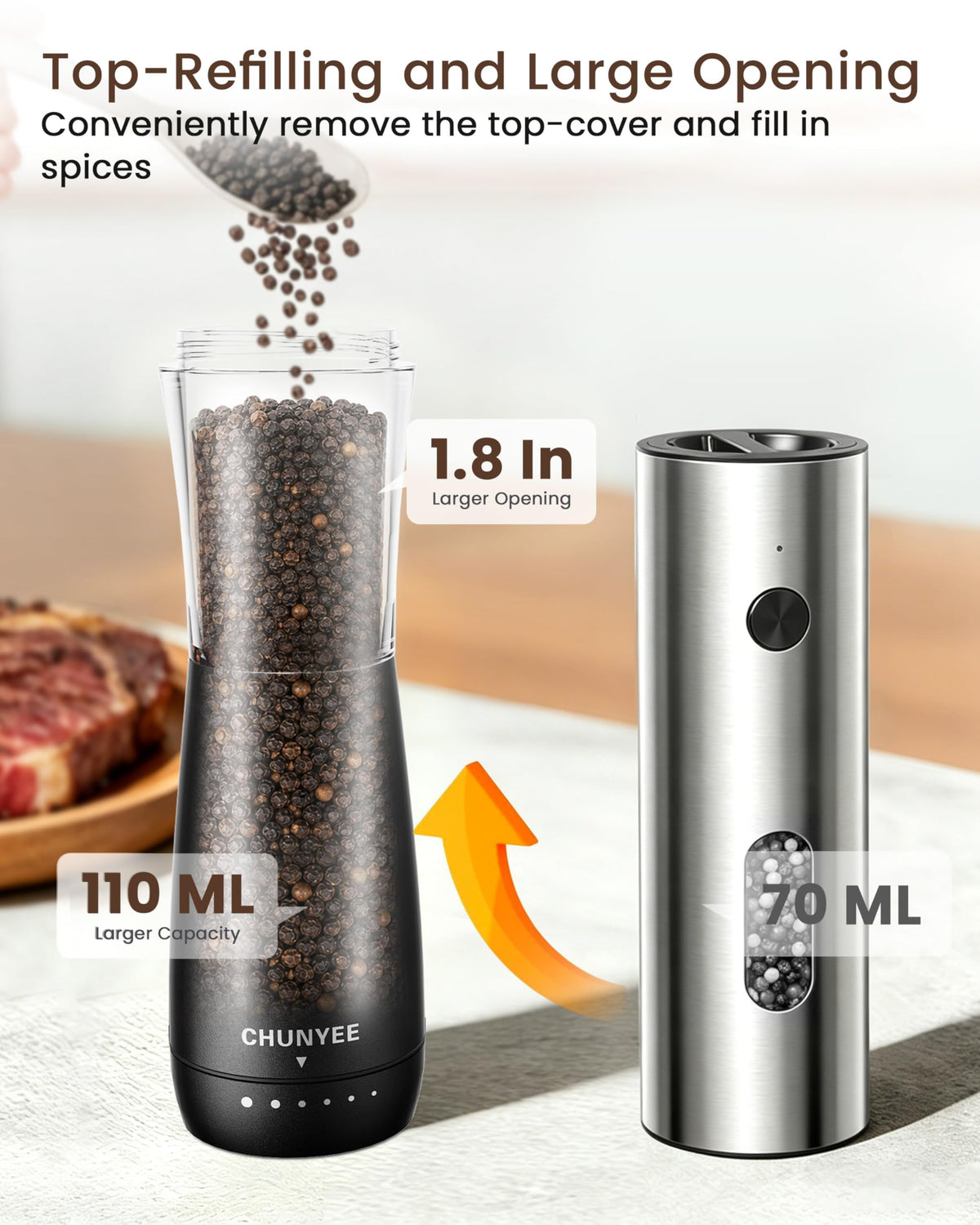 Electric Salt and Pepper Grinder Set - Chunyee Official Imagery - 5