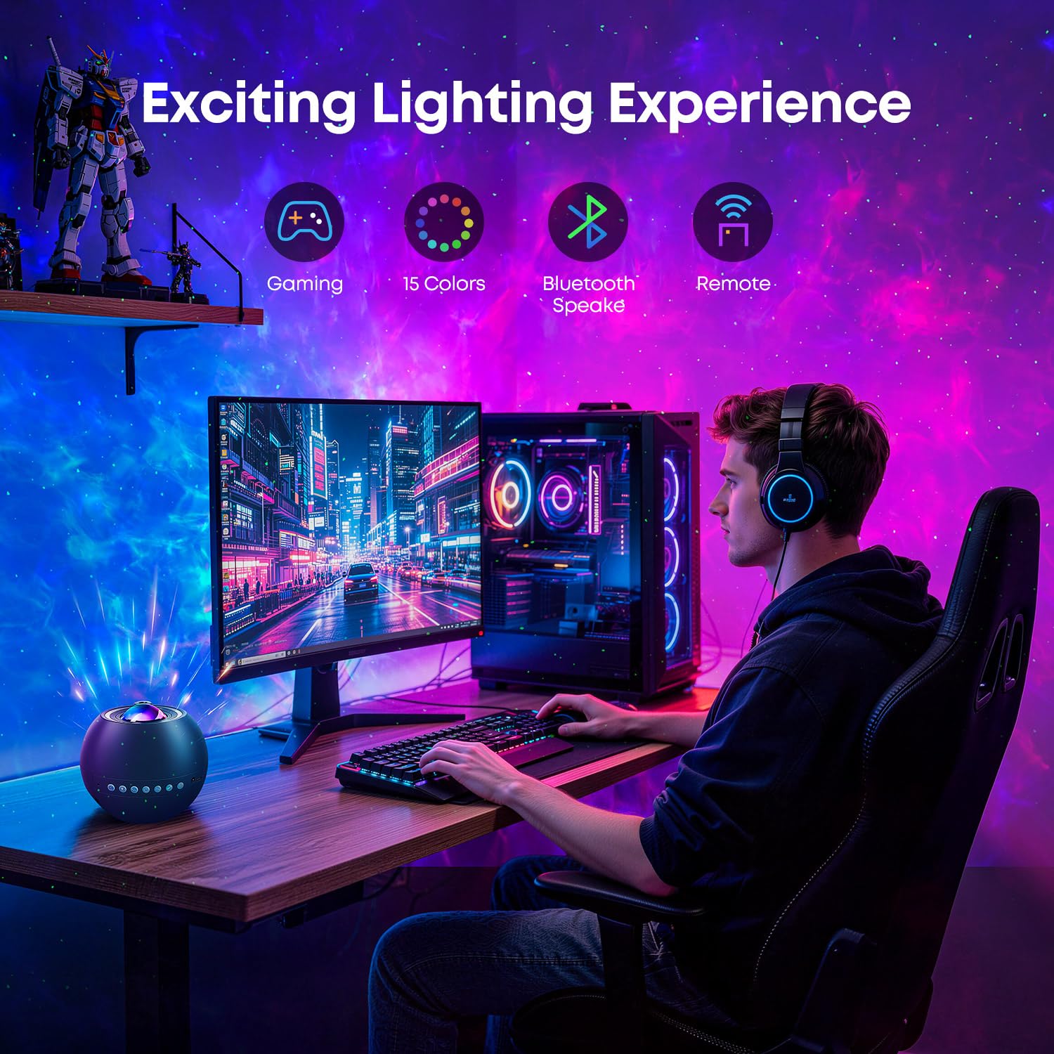 One Fire 360 Game Lights Galaxy Projector Gaming Accessories Gaming Ro - View 2