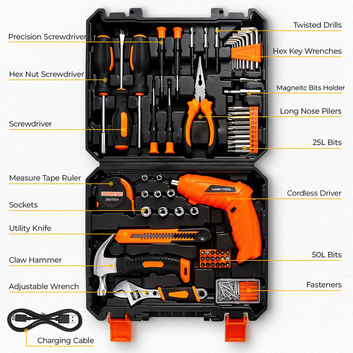 140 Piece Home Repair Tool Set Portable Tool Box with - MarvTool Official Imagery - 4