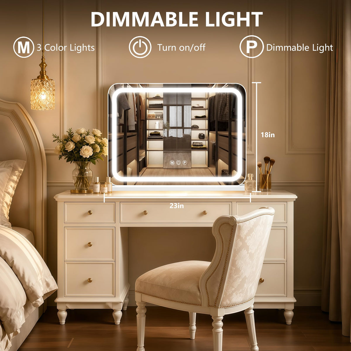 23 x 18 Vanity Mirror with Lights Led Lighted Makeup Mirror - Ratsamee Official Imagery - 3