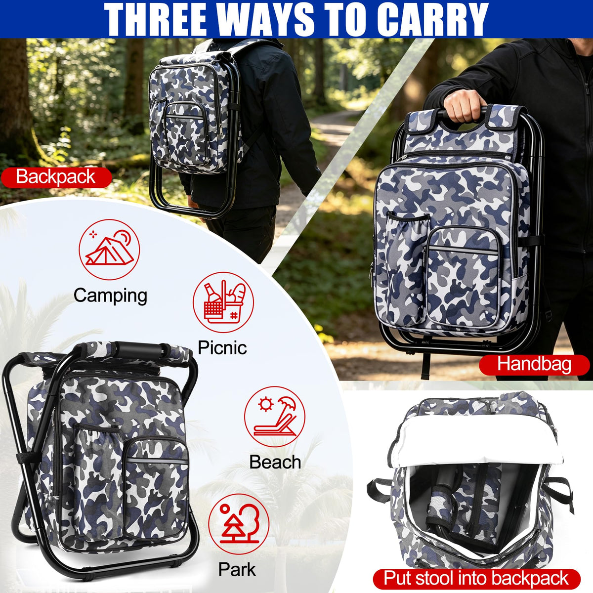 Backpack Stool Cooler Chair Heavy Duty 200 LBS Max Load - Kikerike Official Imagery - 8