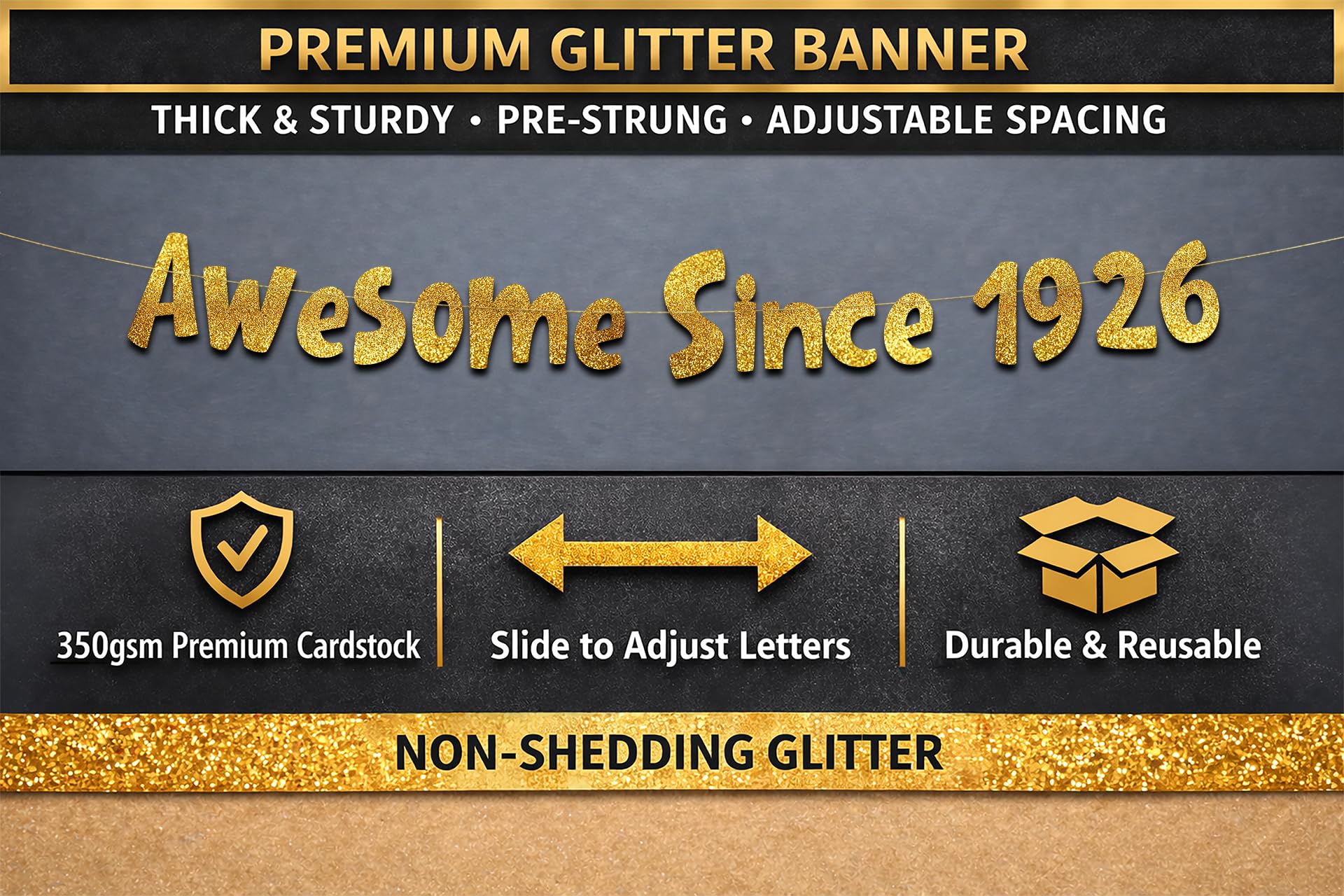 Sterling James Co. Pre-Strung Awesome Since 1926 Gold Glitter Ban - Sterling James Co. Official Product View 4