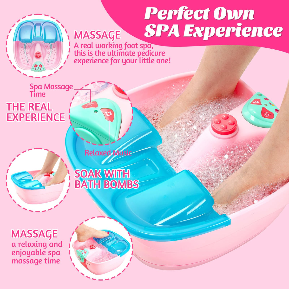 Kids Spa Day Kit Girls Foot Spa Music Soak Tub Nail Dryer - Holycco Official Imagery - 3