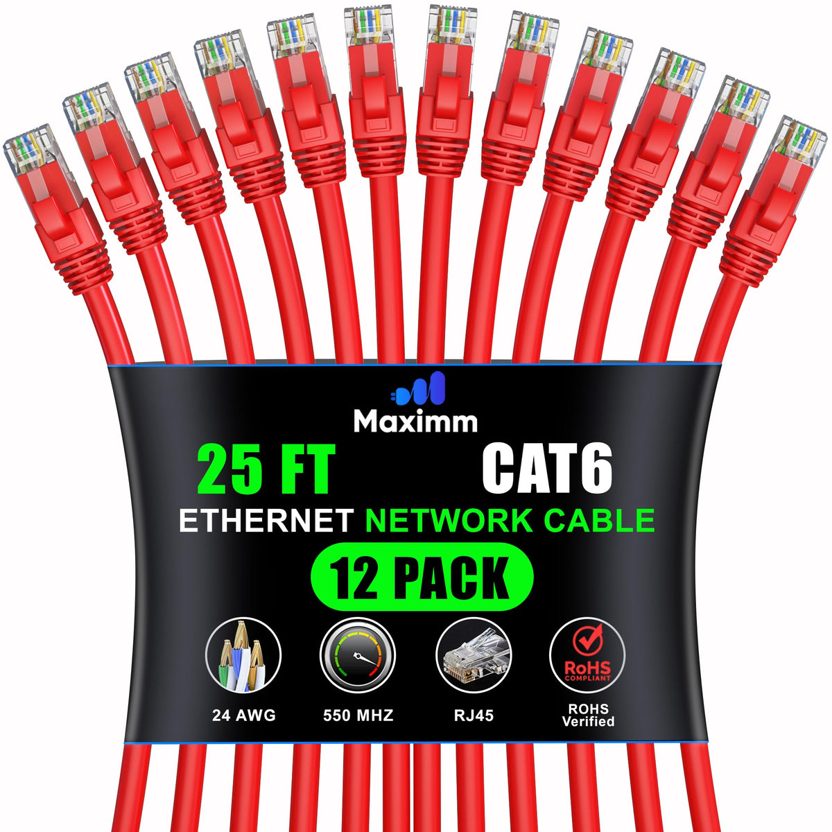 Maximm Cat6 Ethernet Cable 25 Ft 10 Gbps 550 MHz Snagless - Maximm Official Imagery - 2