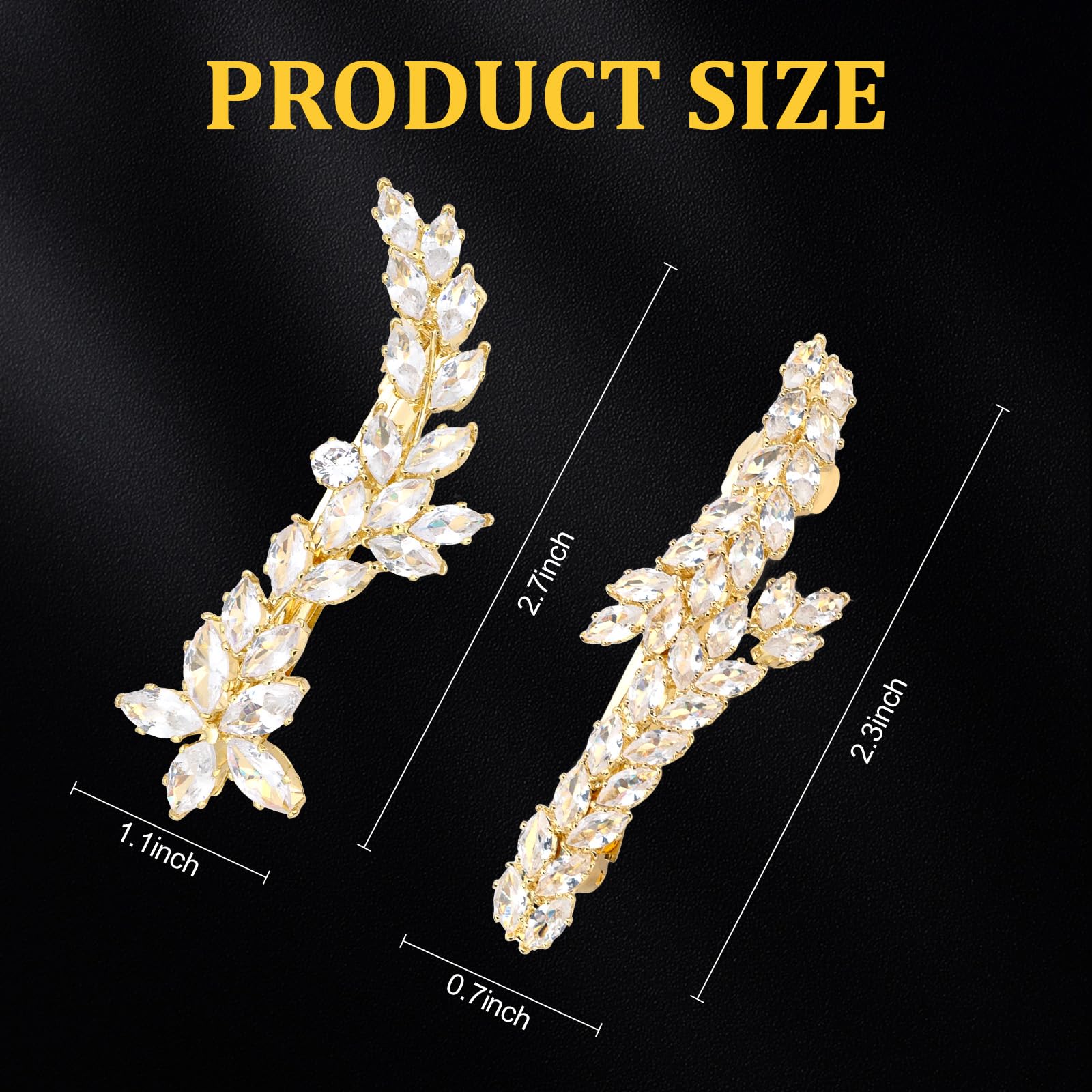ANBALA gold rhinestone leaf hair clips for women, perfect for weddings and special occasions, featuring elegant leaf design.