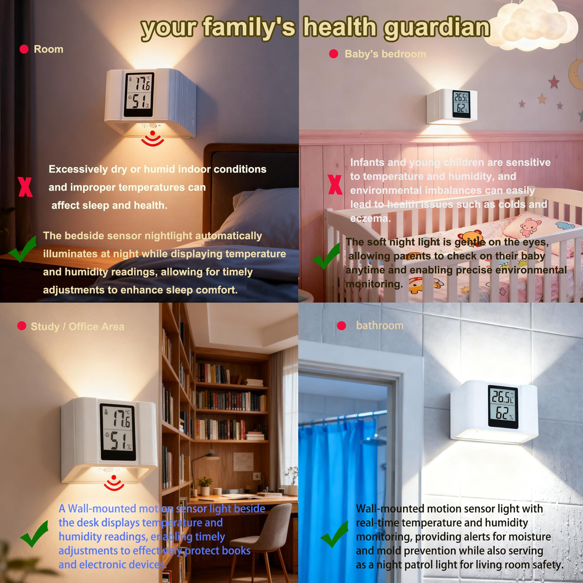 Smart Sensor Wall Lamp Control 3 Colors Wireless Wall Light - UWDESY Official Imagery - 4