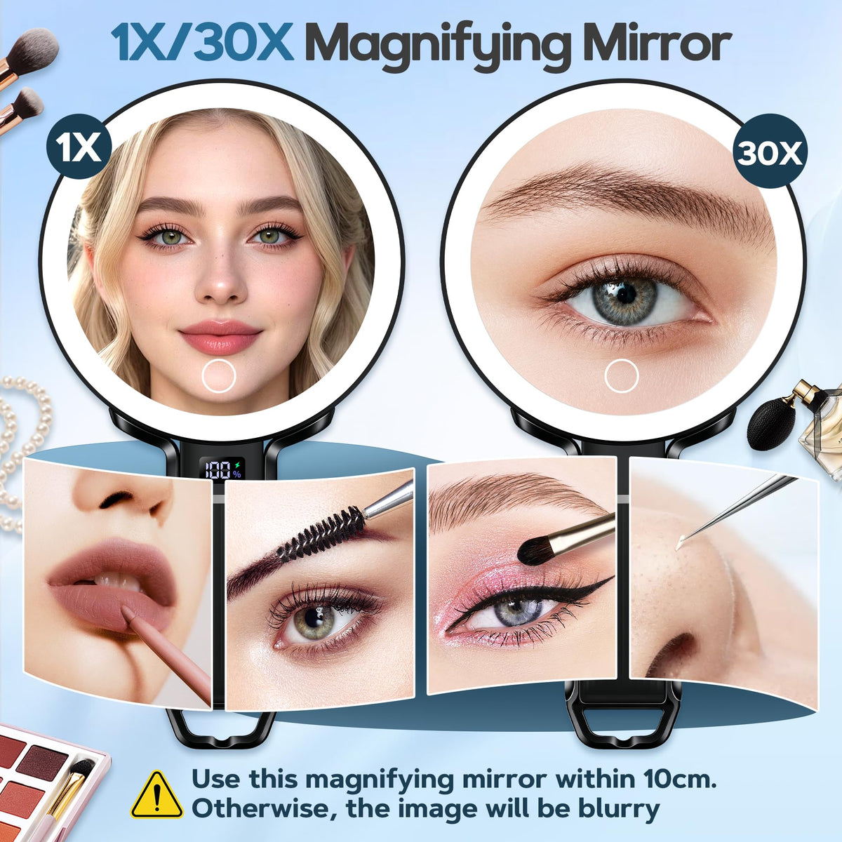 30X Travel Magnifying Mirror with Light Height Adjustable - MOMOKUBA Official Imagery - 5
