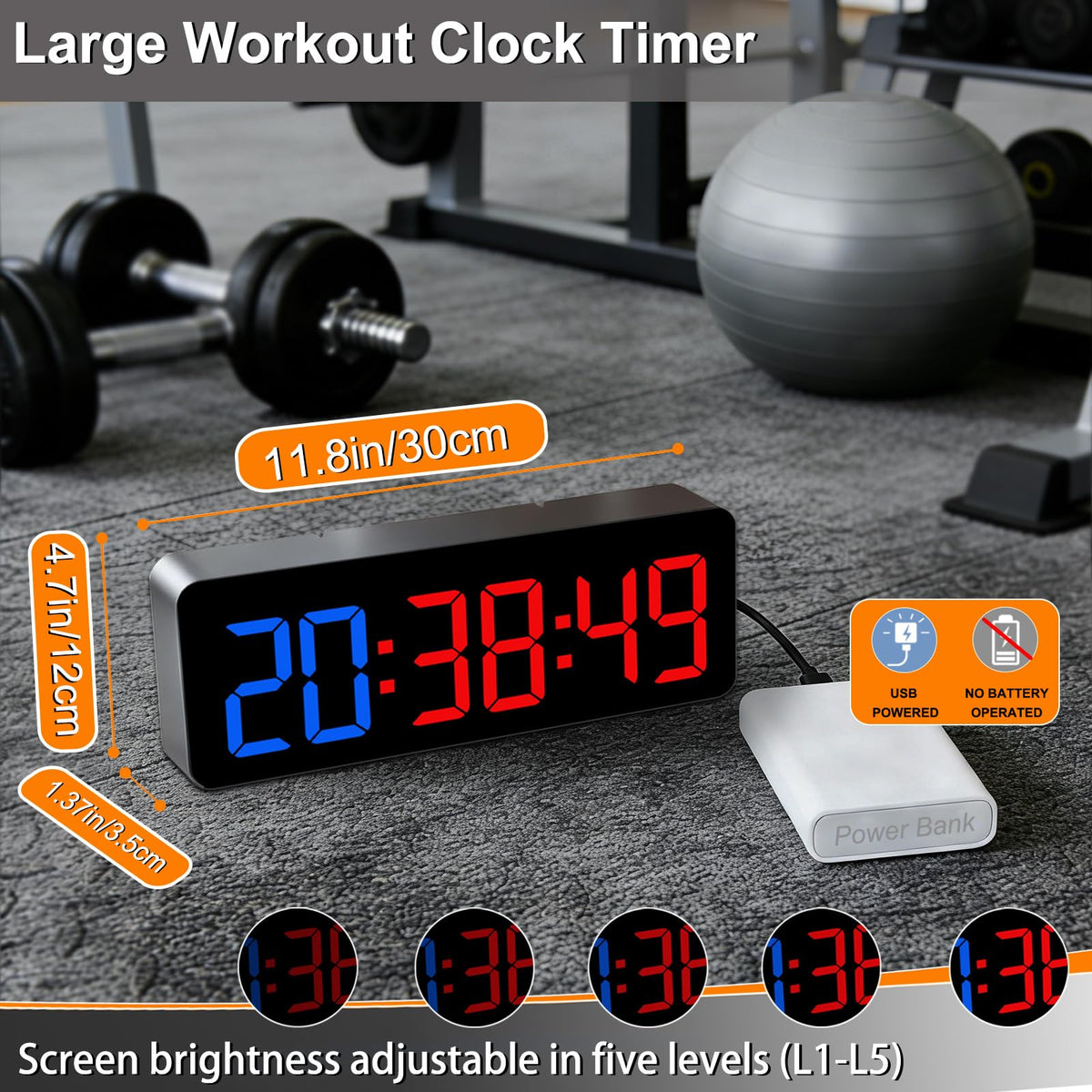 2 in 1 Digital Clock Gym Timer for Tabata FGB EMOM Interval - QINYUNE Official Imagery - 3