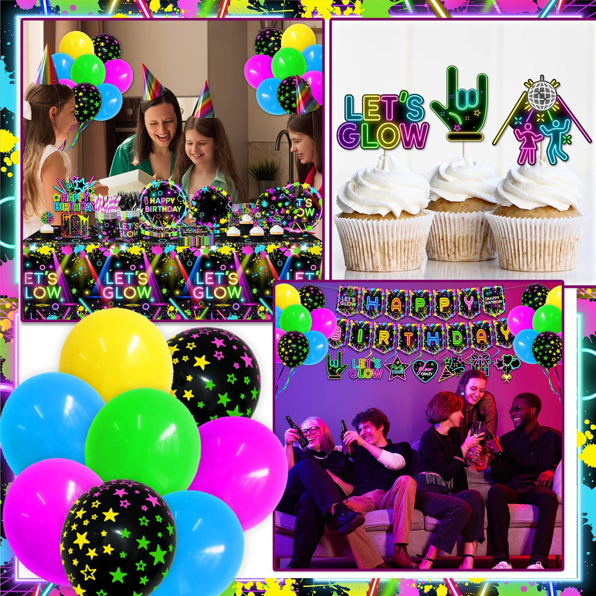 Neon Party Supplies Serves 24 Glow in The Dark Themed - HAKOTI Official Imagery - 6