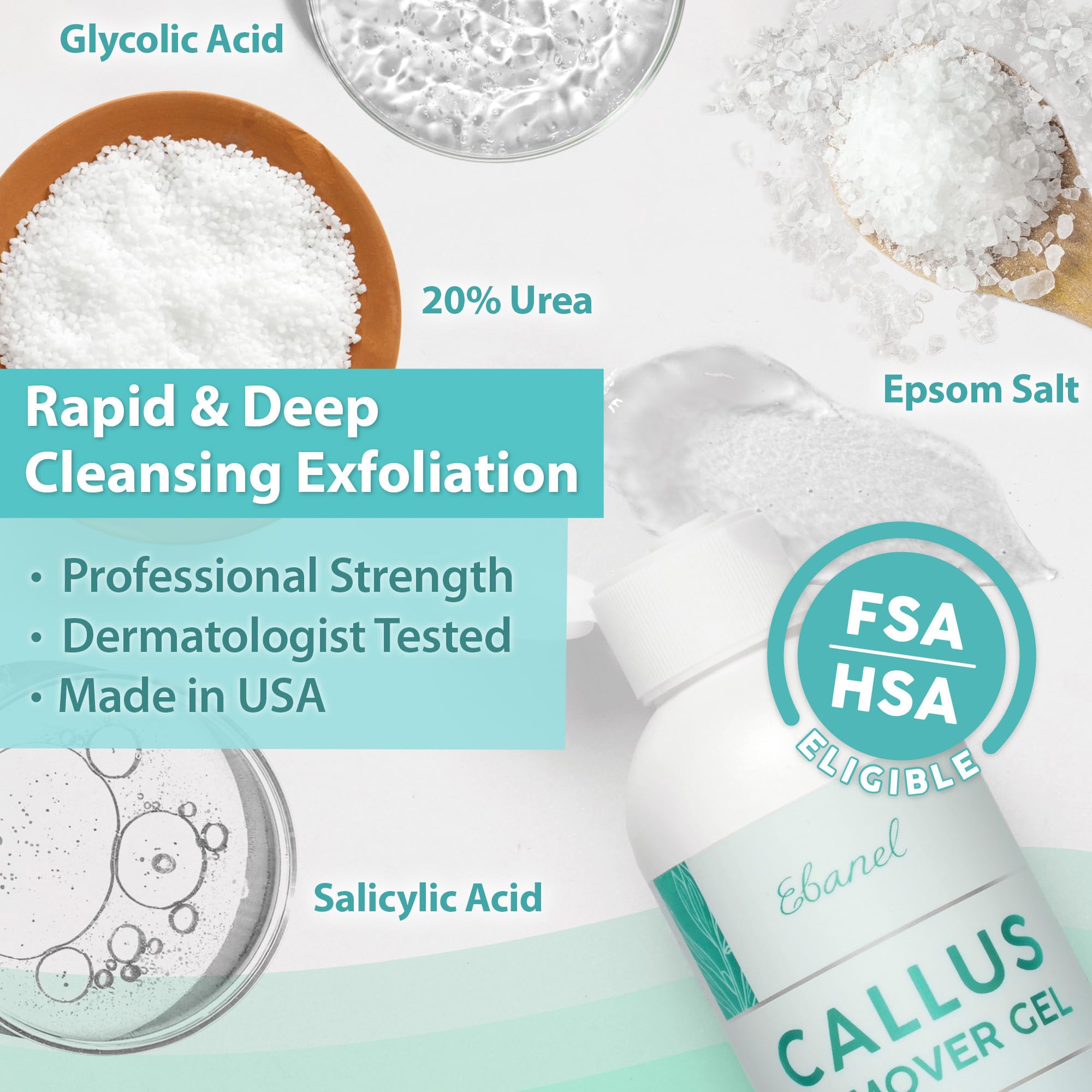 Ebanel Salon Grade Callus Remover for Feet with 20% Urea, Pedicure Gel Peel