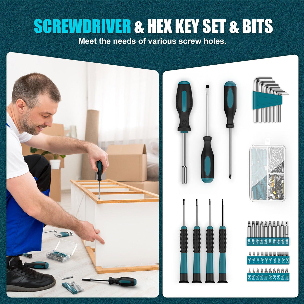 Sundpey 206PC Portable Basic Home Tool Kit Set with 12V - Sundpey Official Imagery - 7