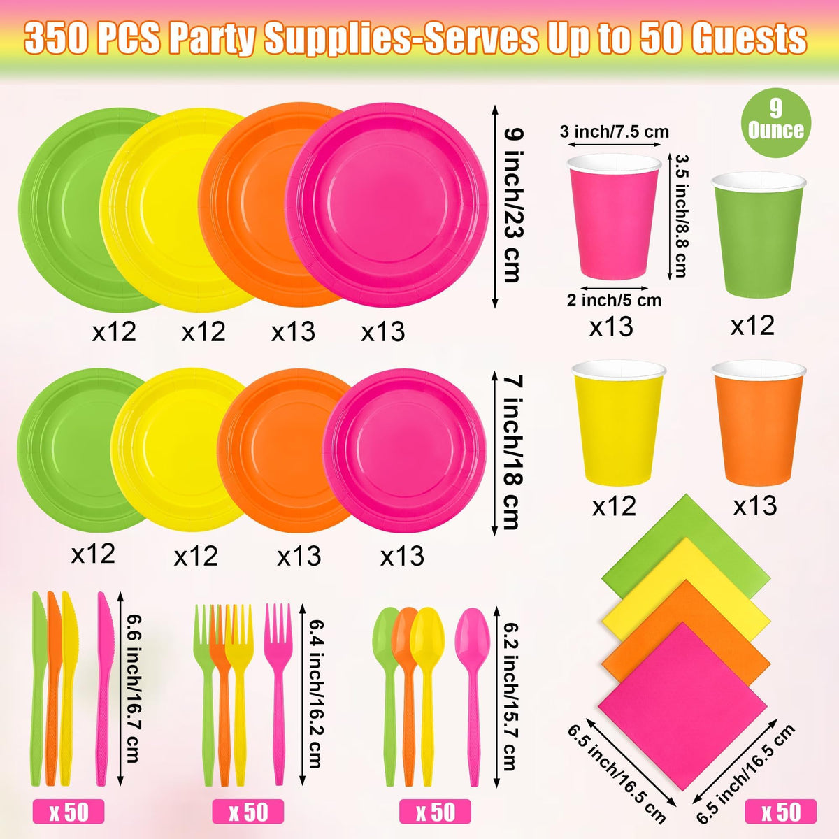 Kochorie 350 Pieces Neon Dinnerware Set 7 9 inch Dessert - Kochorie Official Imagery - 3
