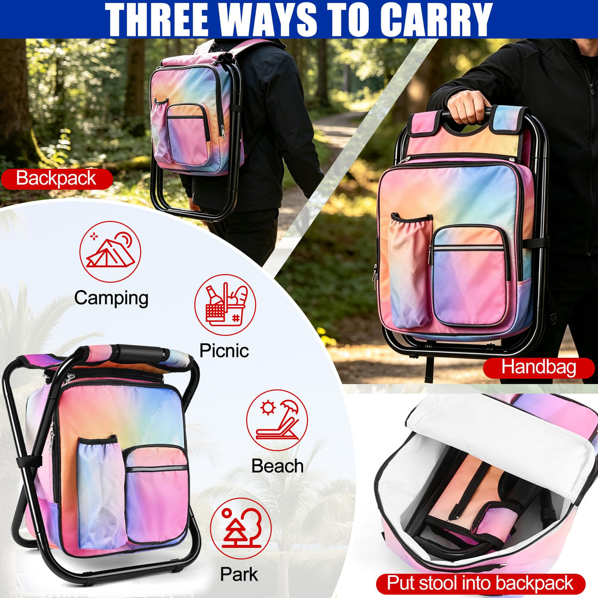 Backpack Stool Cooler Chair Heavy Duty 200 LBS Max Load - Kikerike Official Imagery - 8
