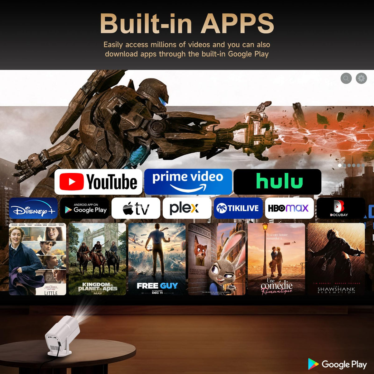 Built in APPS Electric Focusing Mini Projector With Wifi And - FIGYK Official Imagery - 3