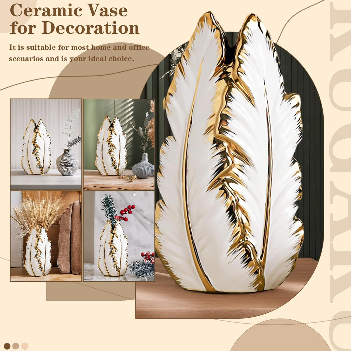 White and Gold Ceramic Vase for Home Decor Modern Decorative - KagaKu Official Imagery - 7