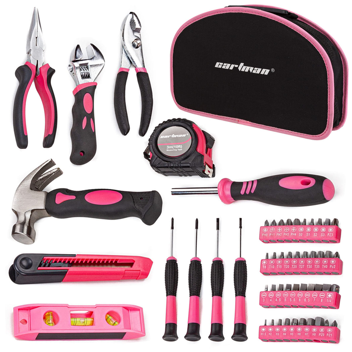 CARTMAN 52 Piece Pink Hand Tool Set Home Repair Kit With - CARTMAN Official Imagery - 1