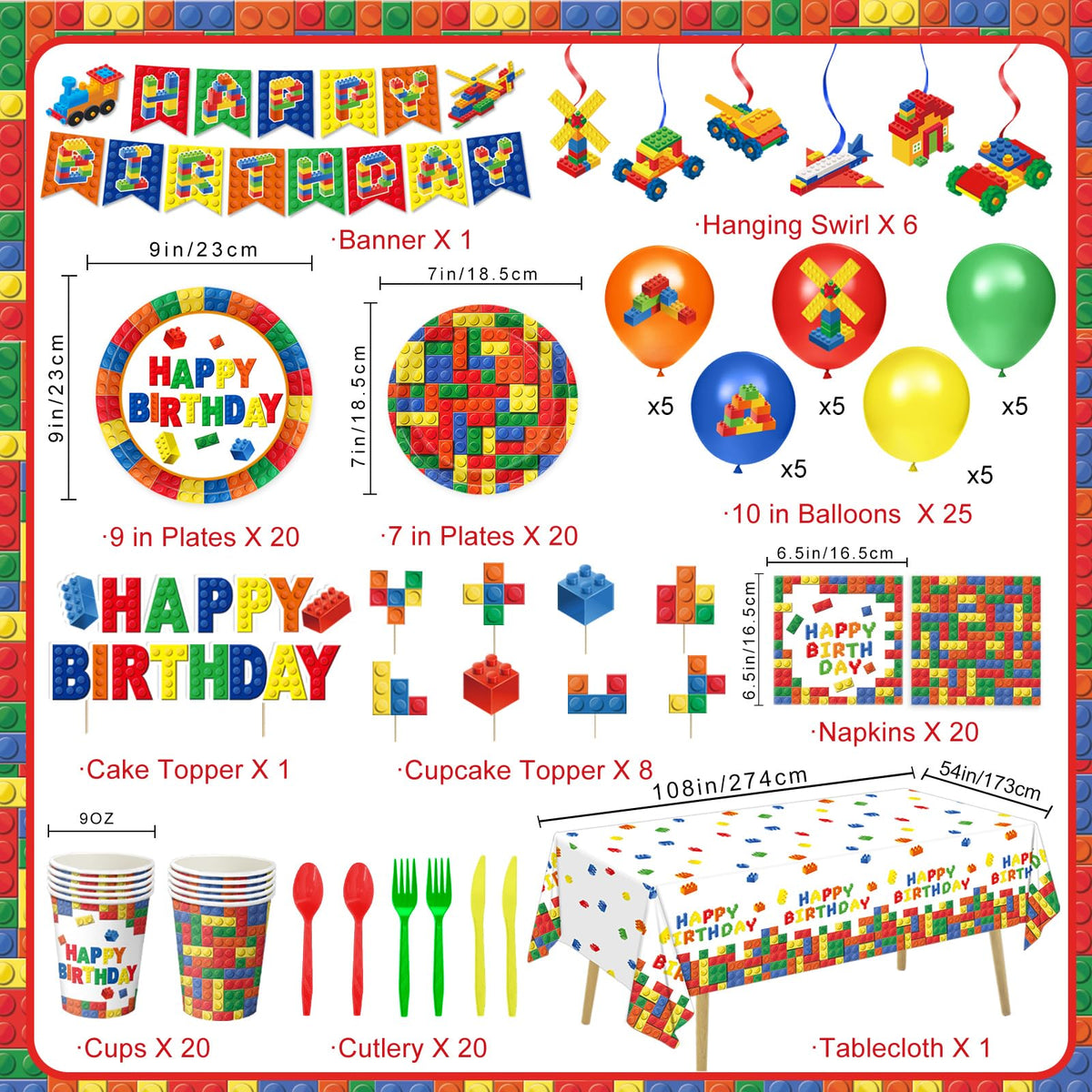 173 PCS Building Block Birthday Party Decorations - QIYANPAX Official Imagery - 3