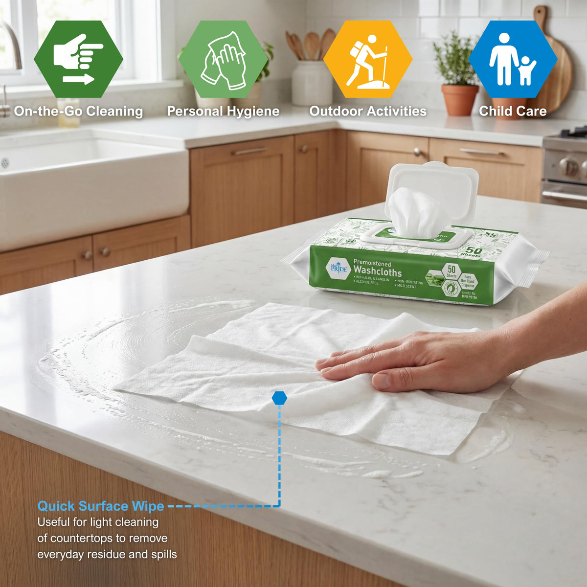 MED PRIDE Premoistened Washcloths 8x12 in with Aloe Lanolin - MED PRIDE Official Imagery - 5