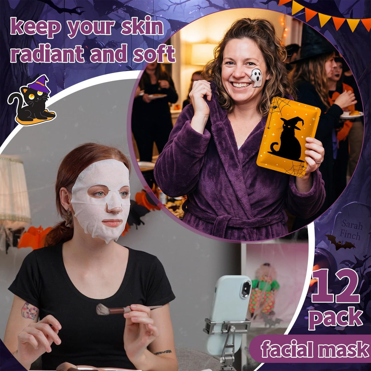 Batiyeer 12 Pcs Halloween Facial Mask Gift Spooky Basket - Batiyeer Official Imagery - 6
