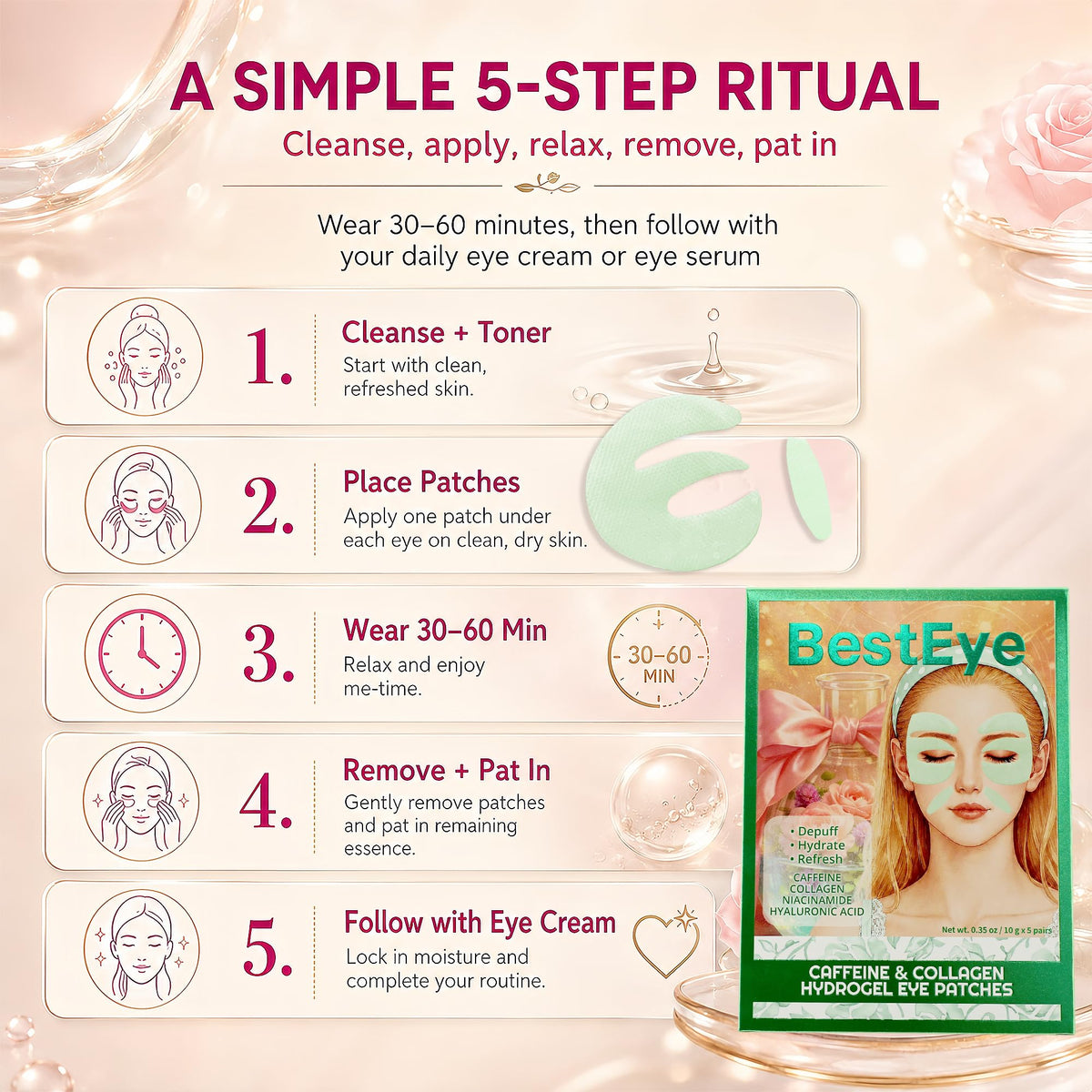 Collagen Under Eye Patches for Puffy Eyes and Dark Circles - Besteye Official Imagery - 8