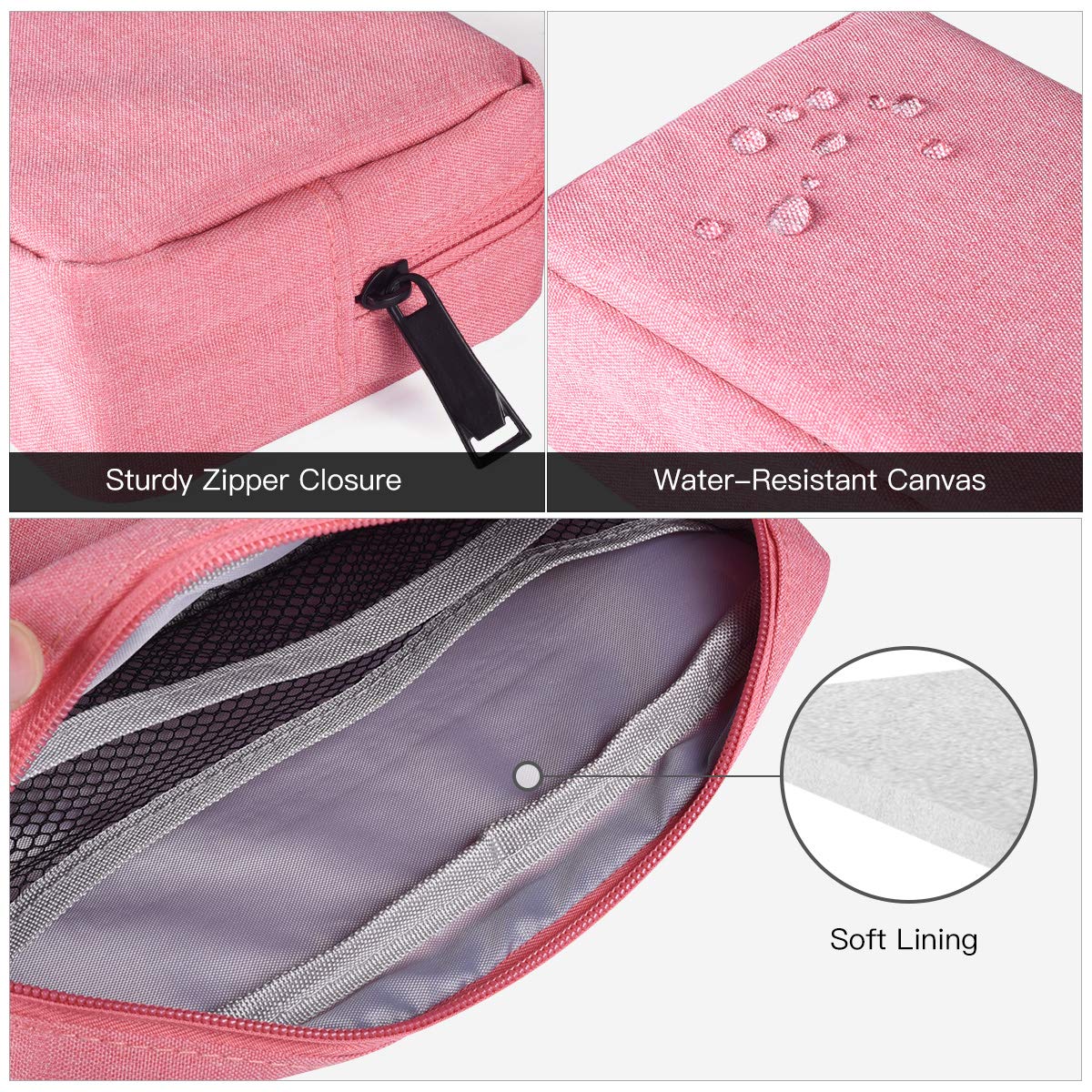 2-PACK Accessories Bag for Women Ladies Travel Organizer, Big+Small Portable Storage Bag Pouch Electronics Accessories Carrying Case Cosmetic Bag for Hard Drive, Mouse, Cable, Adapter, Cellphone, Pink