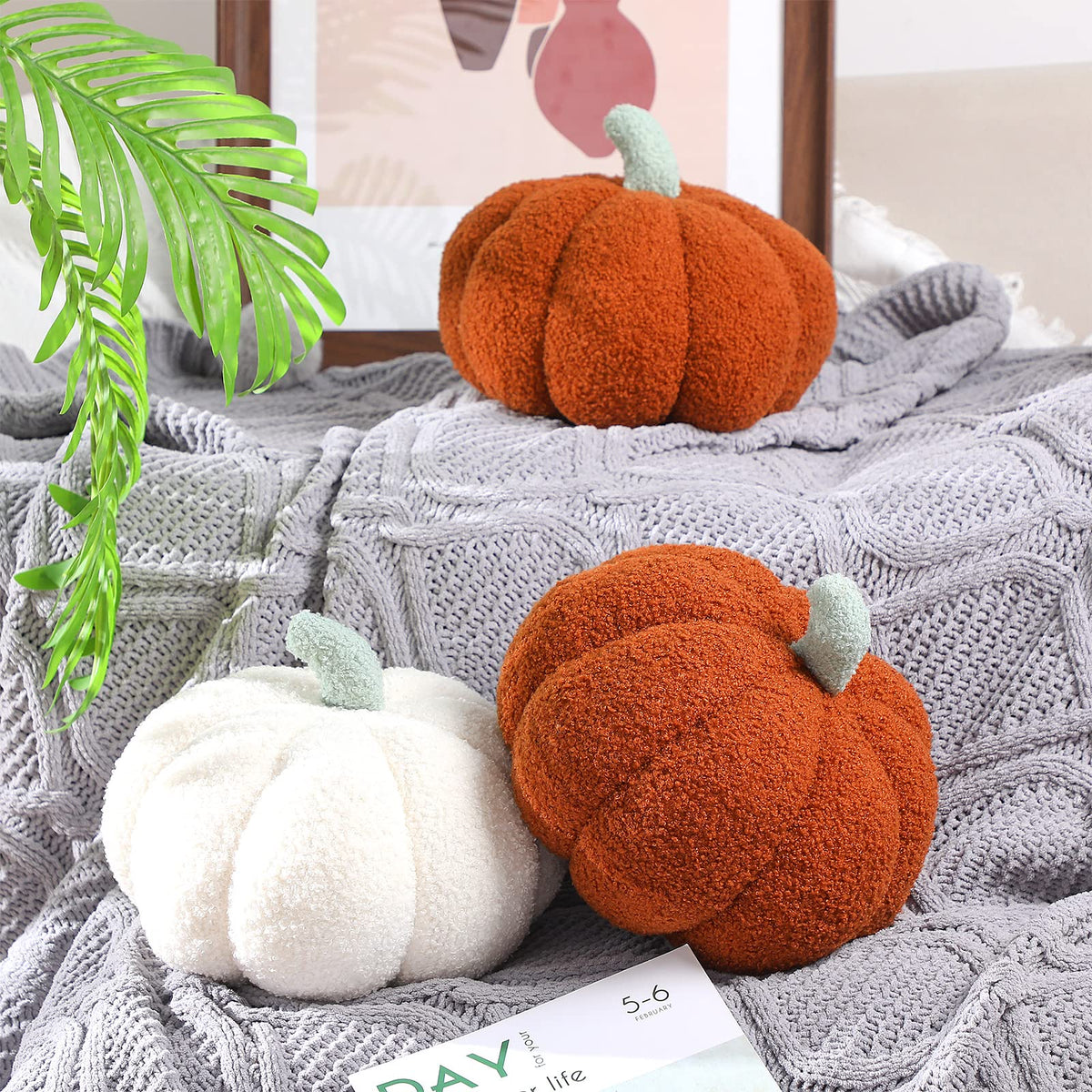 2 Pcs 3D Pumpkin Pillow Fall Decor Halloween Cushions White - Kajaia Official Imagery - 4