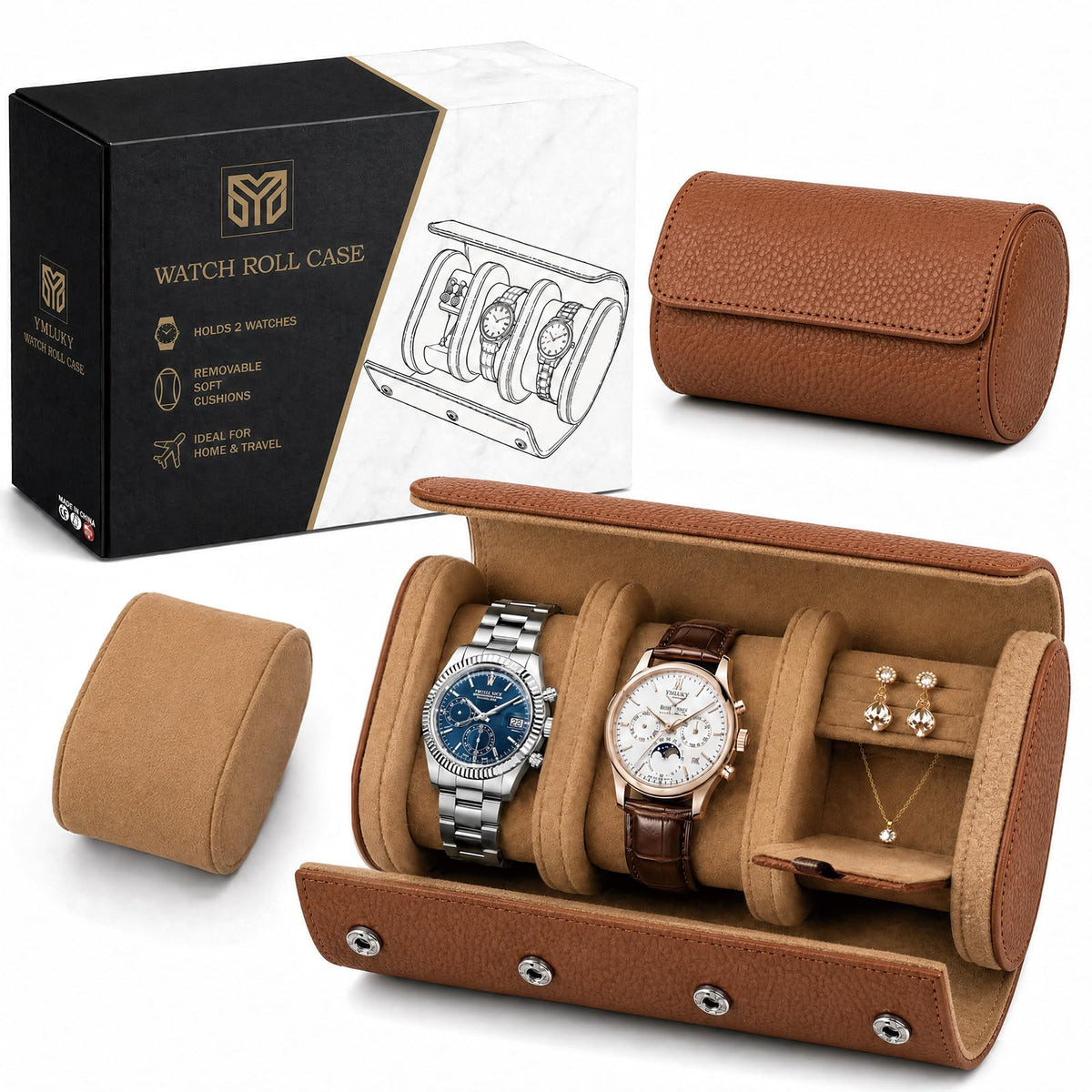 Travel Watch Box 2 Watch Slots Jewelry Case for Ring - YMluky Official Imagery - 1