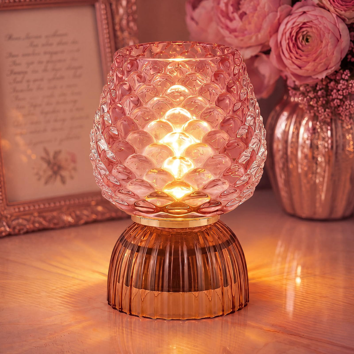 Small Battery Operated Lamp with Timer Pinecone Pink - SisiHokai Official Imagery - 2