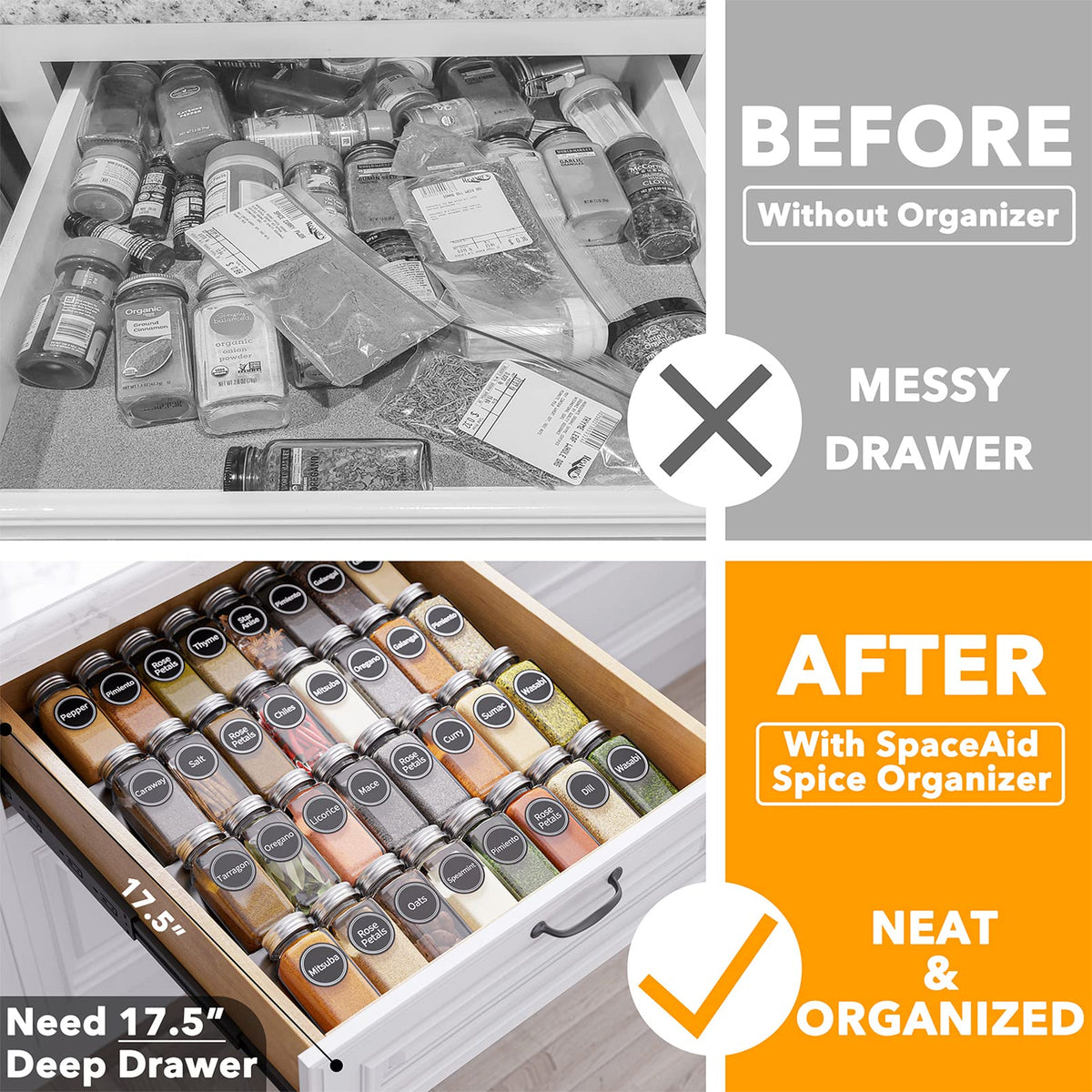 SpaceAid Spice Drawer Organizer with 32 Spice Jars 386 Spice - SpaceAid Official Imagery - 4