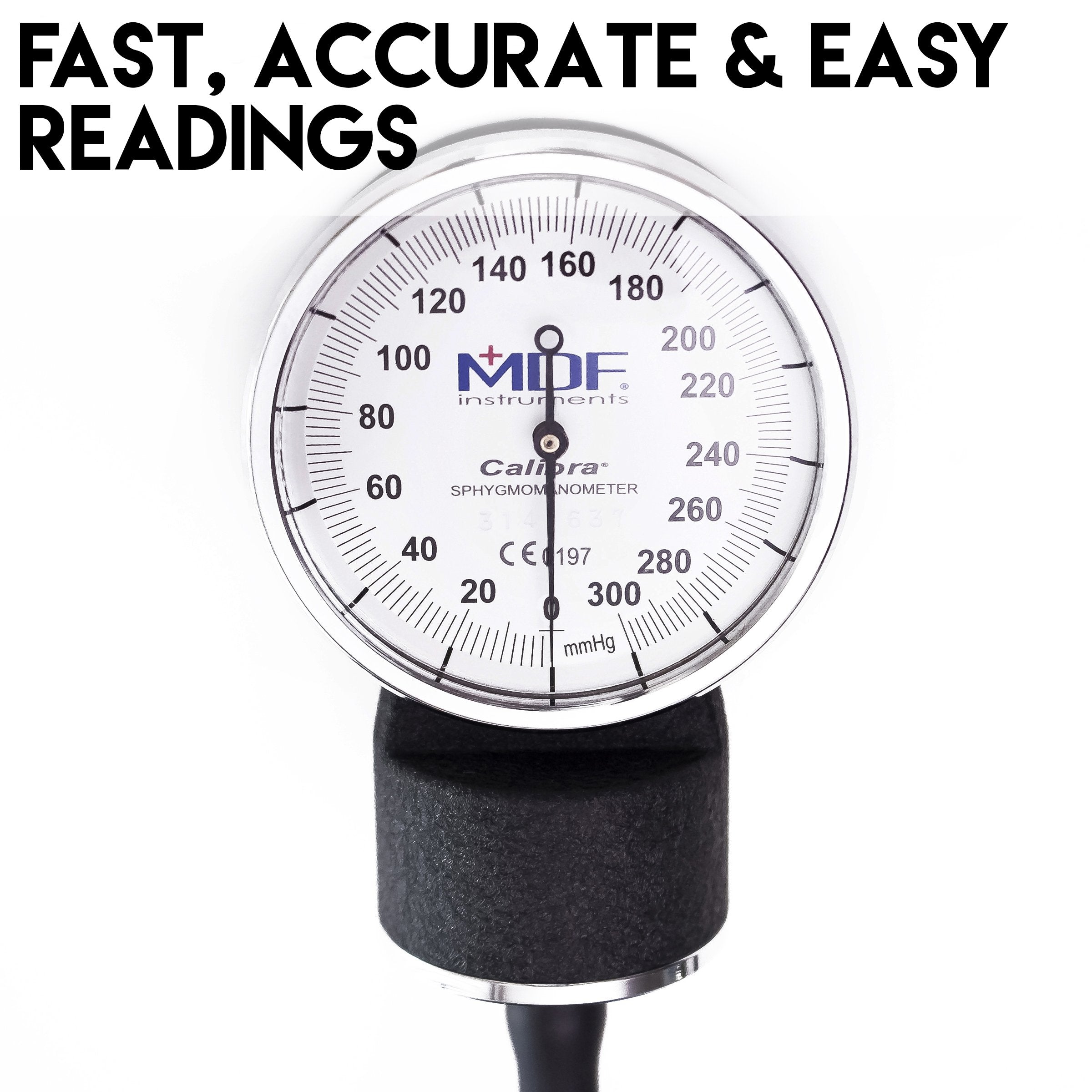 MDF Instruments, Calibra Aneroid Premium Professional Sphygmomanometer, Blood Pressure Monitor with Adult Cuff & Carrying Case, Lifetime Calibration, White Dial, Black Cuff, MDF808M11