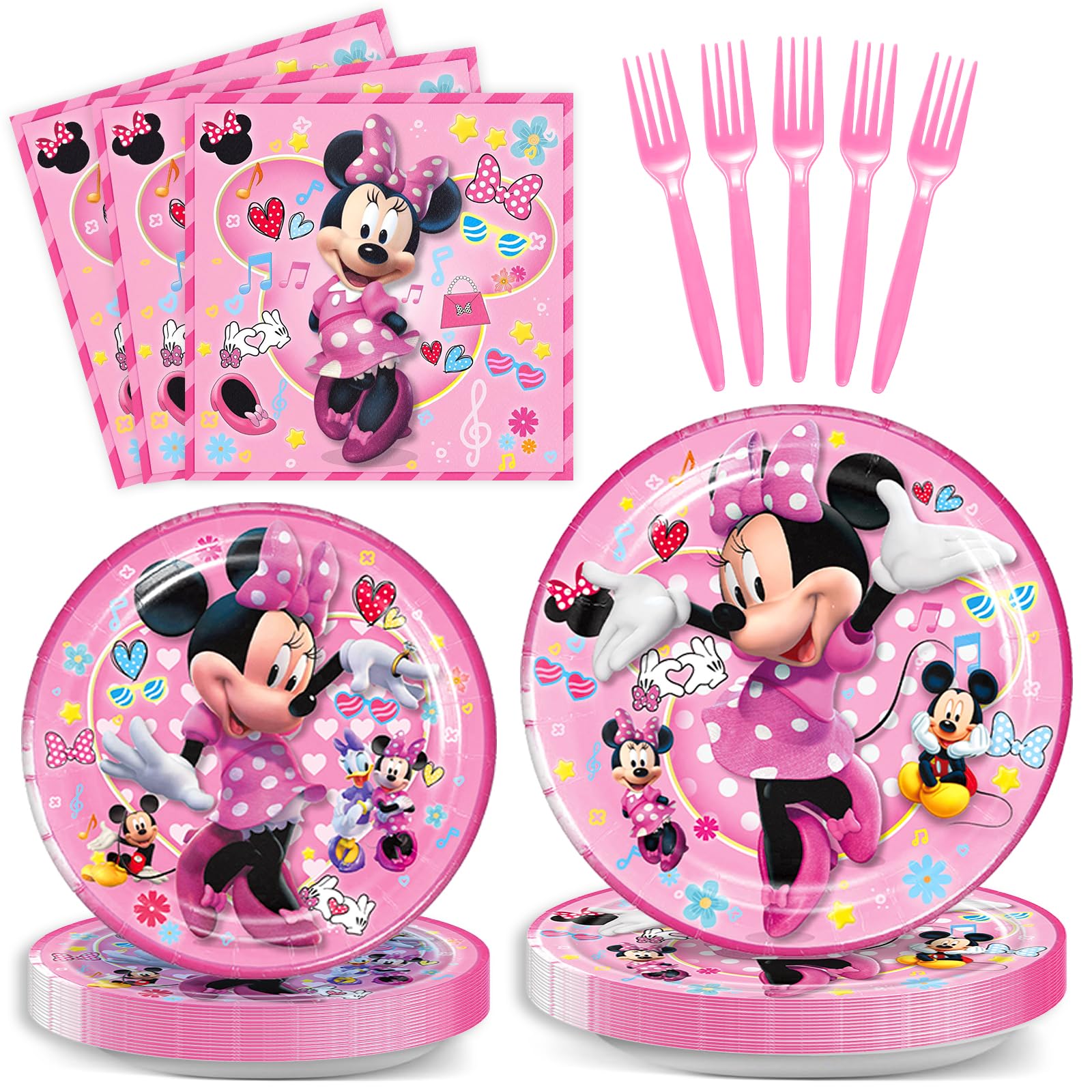 Minnie Birthday Party Plates Set, 50Pcs Minnie Birthday Plates - Product Imagery